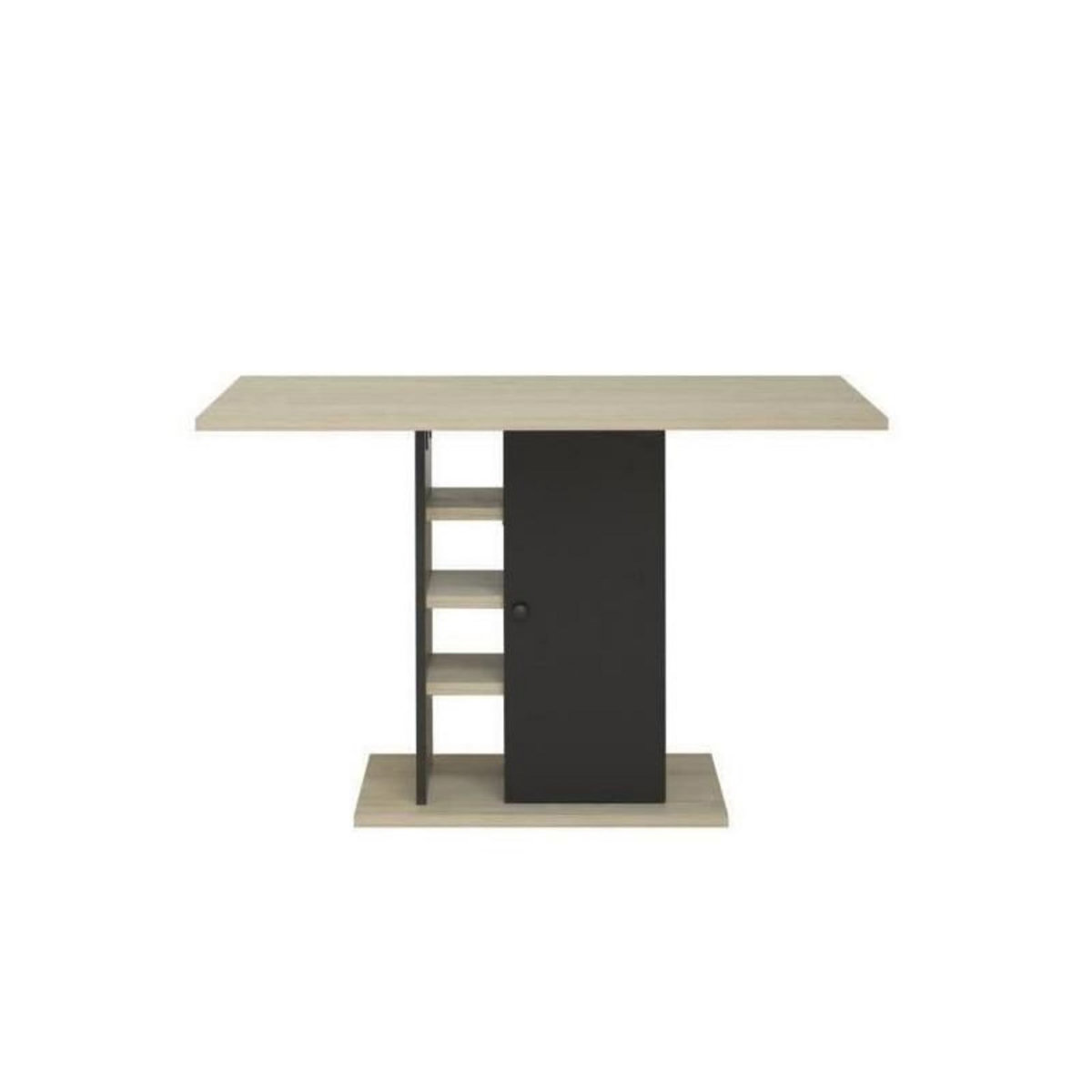 GAMI Table a manger rectangulaire avec rangement 1 porte - Decor chene et noir - L 120 x P 80 x H 75 cm - OXFORD