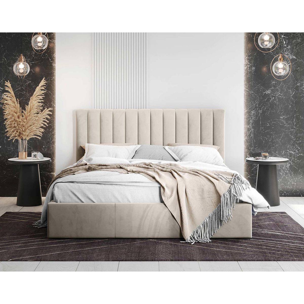 BEST MOBILIER Rosario - lit coffre - 140x200 - sommier inclus - en velours