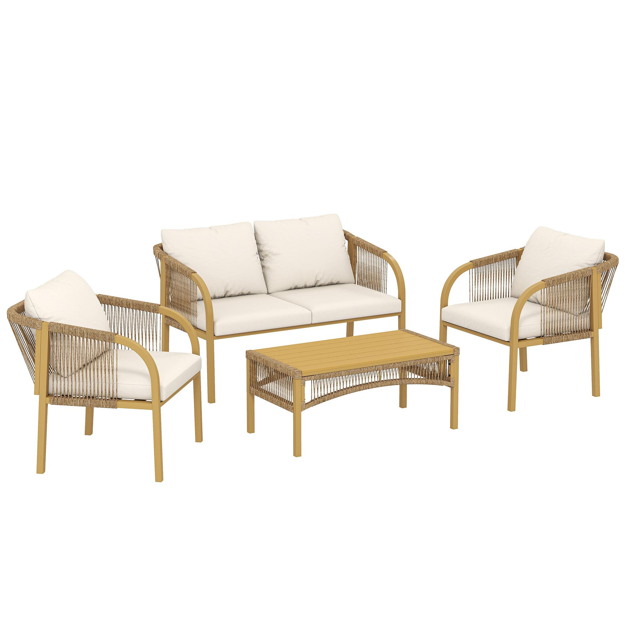 OUTSUNNY Salon de jardin colonial 4 places kaki beige
