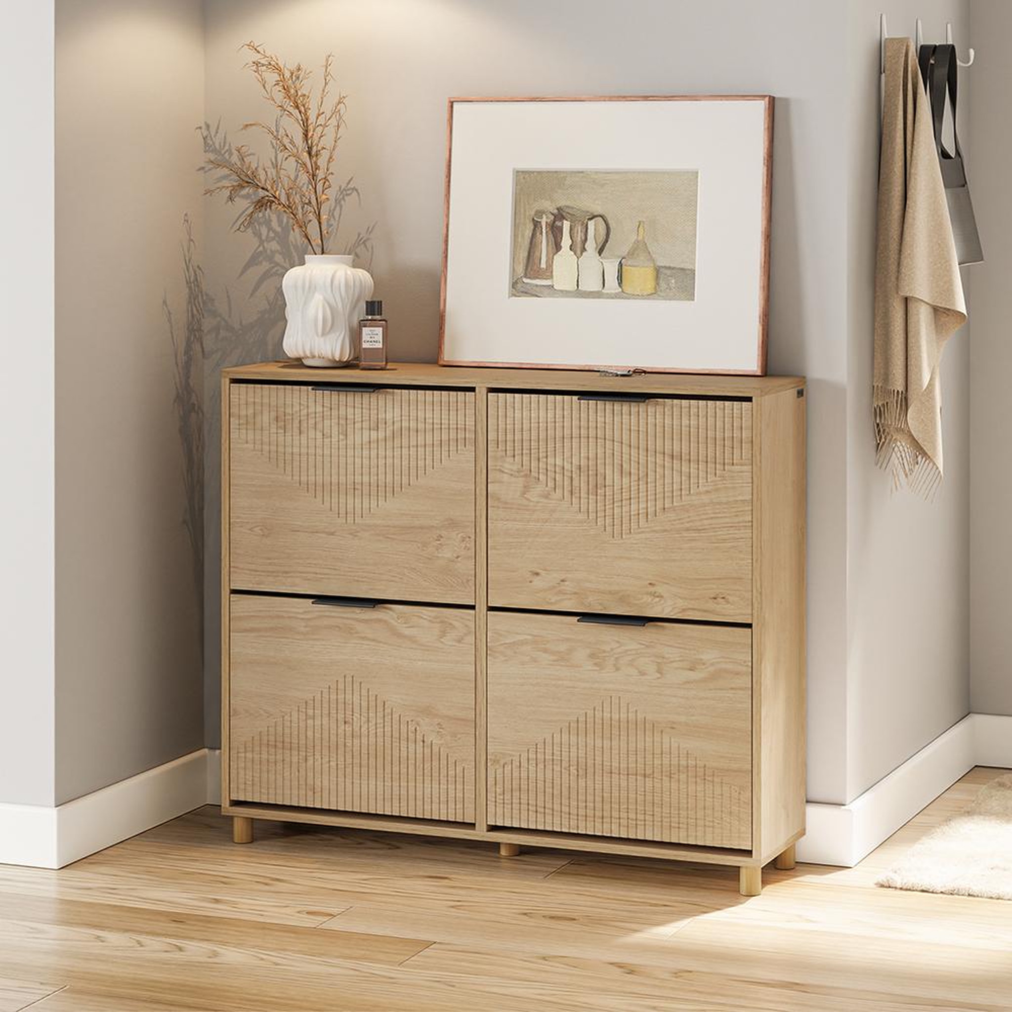 Voir la diapositive 2 : SOBUY Rangement à chaussures Chêne clair 100x24x83 cm FSR214-N