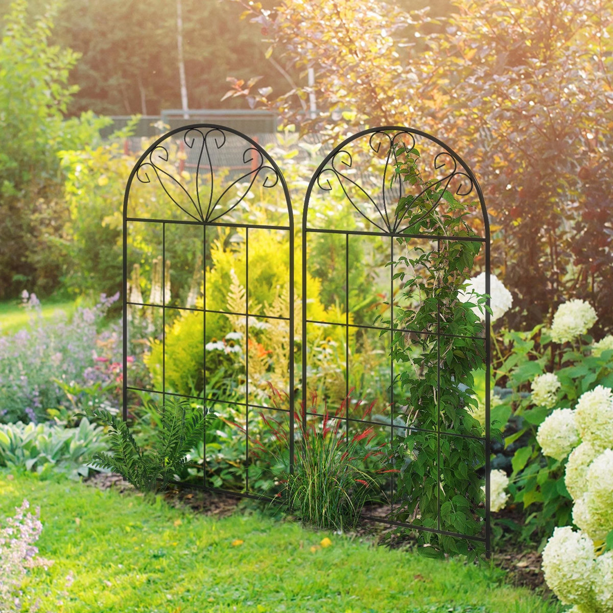 OUTSUNNY Treillis de jardin lot de 2 support pour plantes grimpantes en métal noir