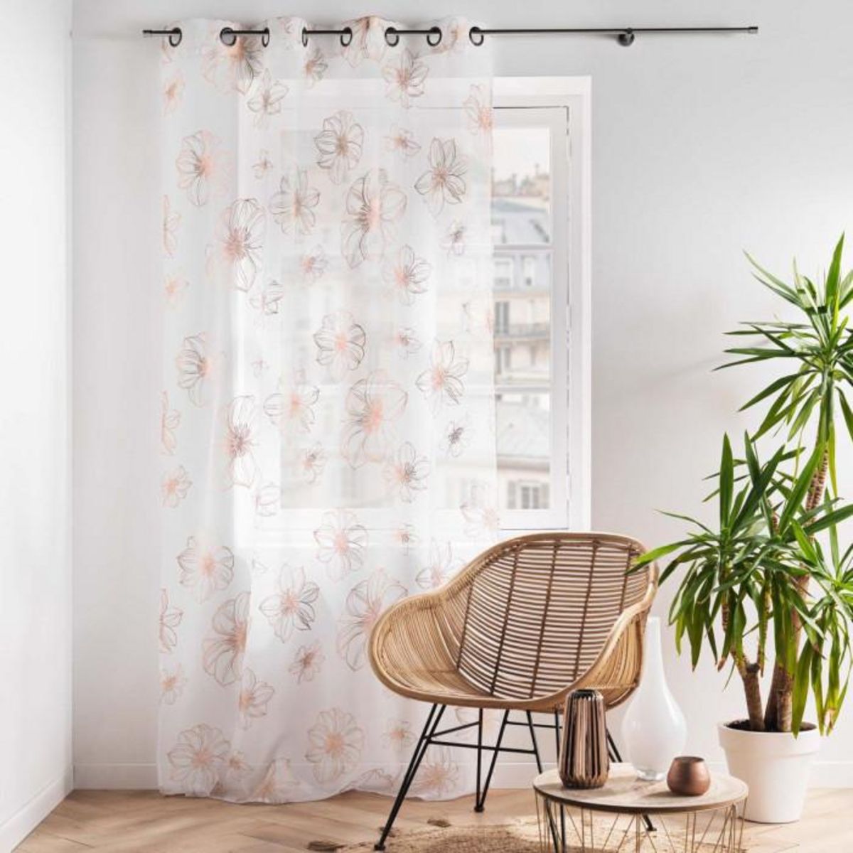 Paris Prix Rideau Voilage à Œillets  Joyce  140x280cm Or Rose