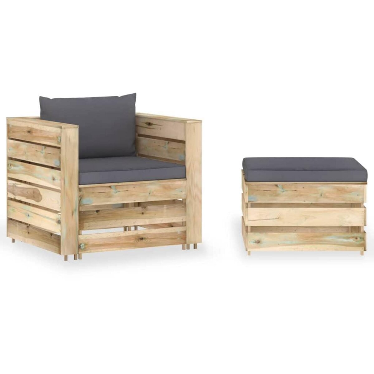 VIDAXL Salon de jardin 2 pcs avec coussins Bois impregne de vert
