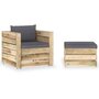 Voir la diapositive 1 : VIDAXL Salon de jardin 2 pcs avec coussins Bois impregne de vert