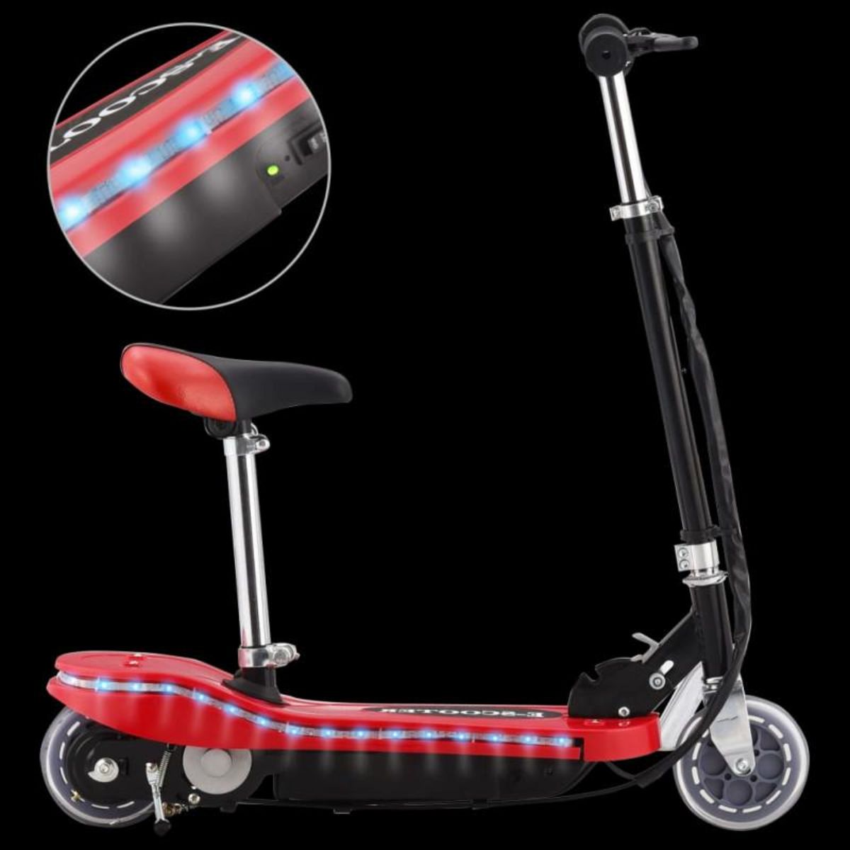VIDAXL Trottinette pour enfants avec selle et LED 120 W rouge