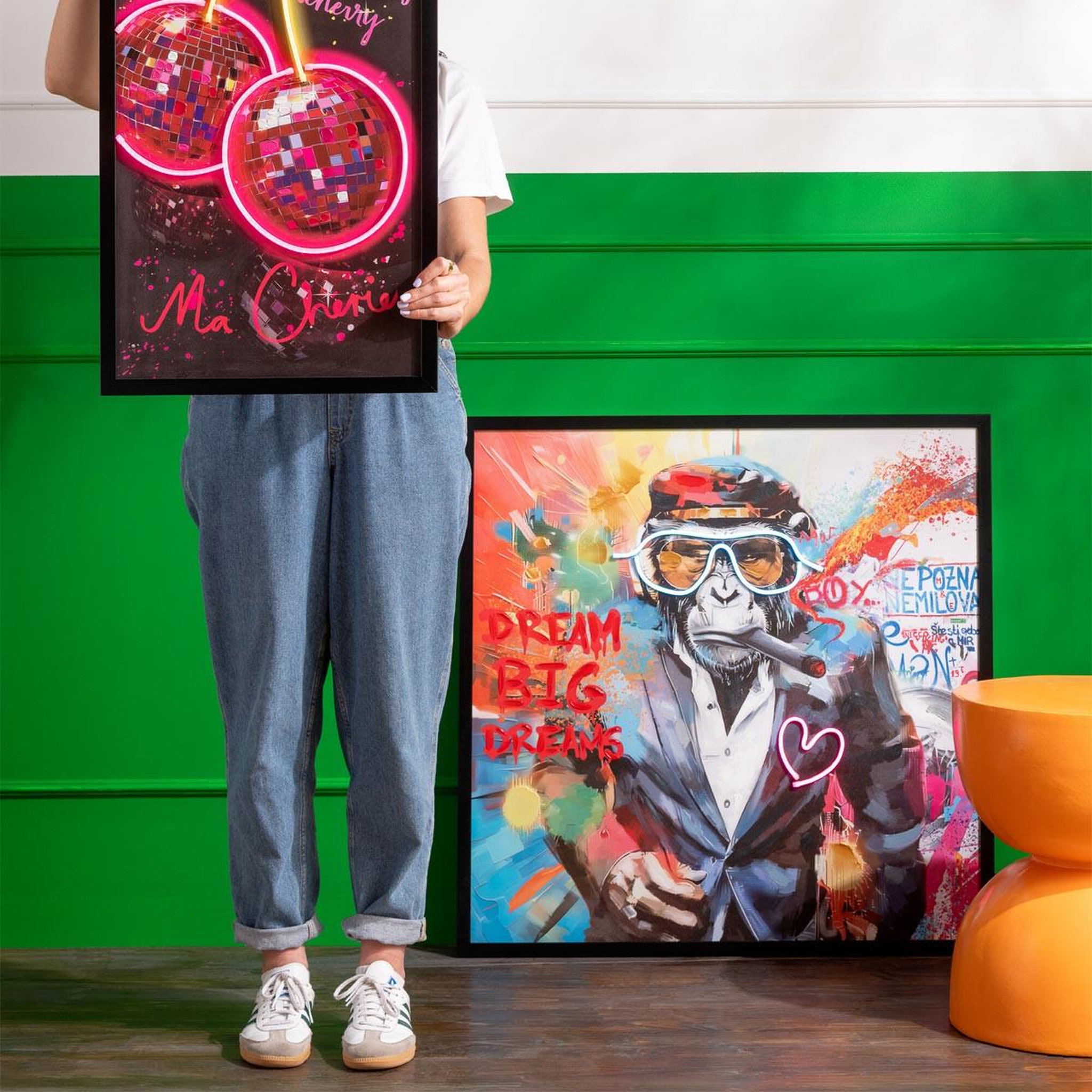 Voir la diapositive 6 : J-LINE Tableau à led  monkey cigar  83x83cm multicolore