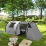 Voir la diapositive 2 : OUTSUNNY Tente de camping 3-4 pers. étanchéité 3000 mm chambre salon sac gris