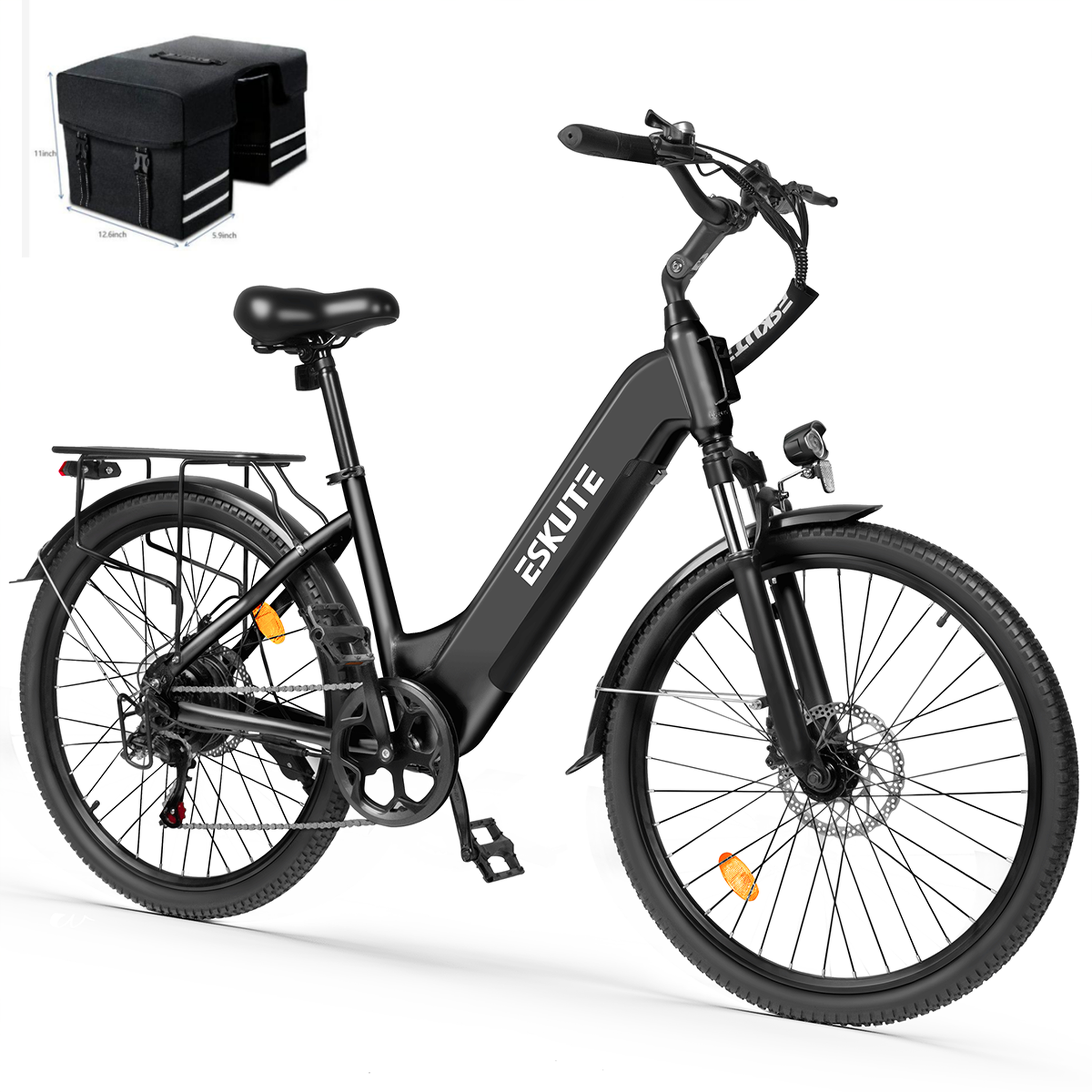 ESKUTE Vélo de ville électrique ESKUTE C202, Step-Through 26. Coloris disponibles : Gris, Blanc, Noir