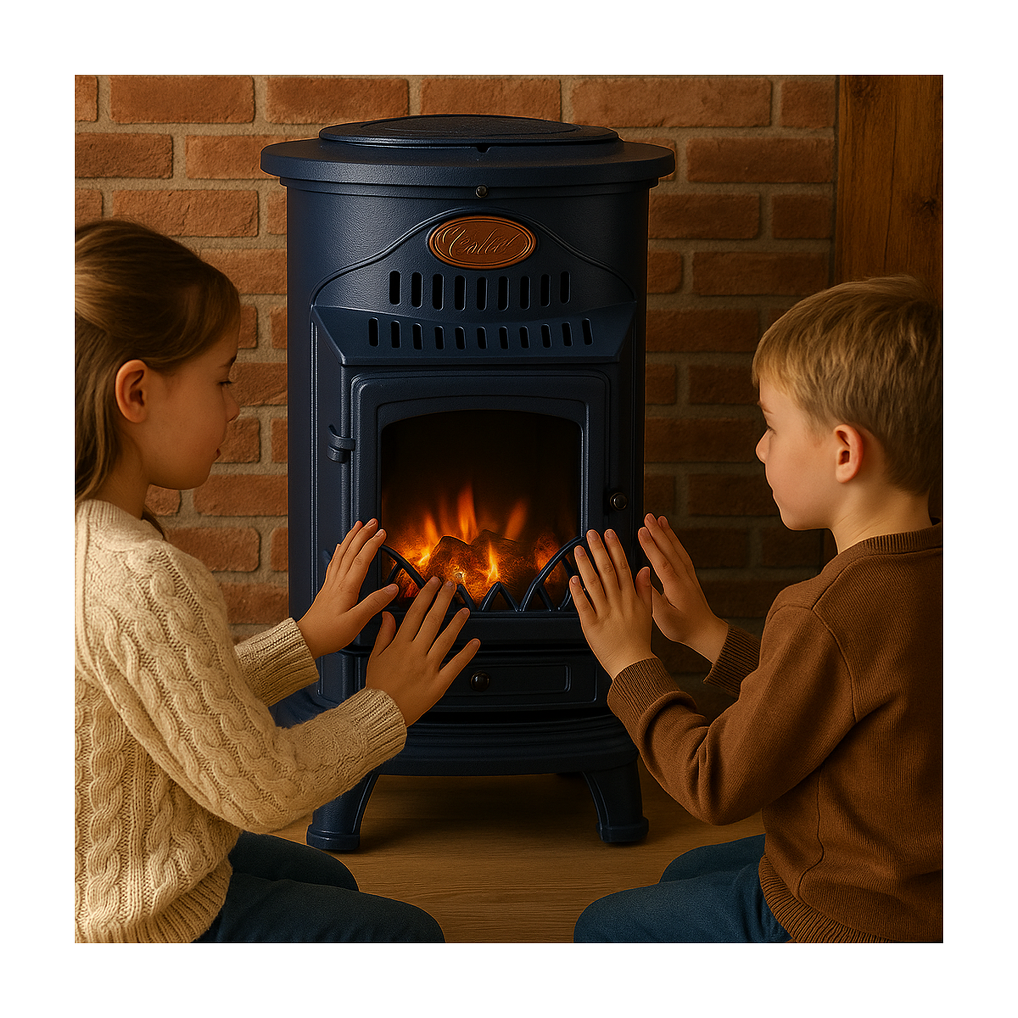 Voir la diapositive 6 : SAHARA Poele à gaz 3,4KW Bleu Saphir Mat Effet poêle à bois Fonte véritable + Tuyau gaz + détendeur butane Provence Sahara