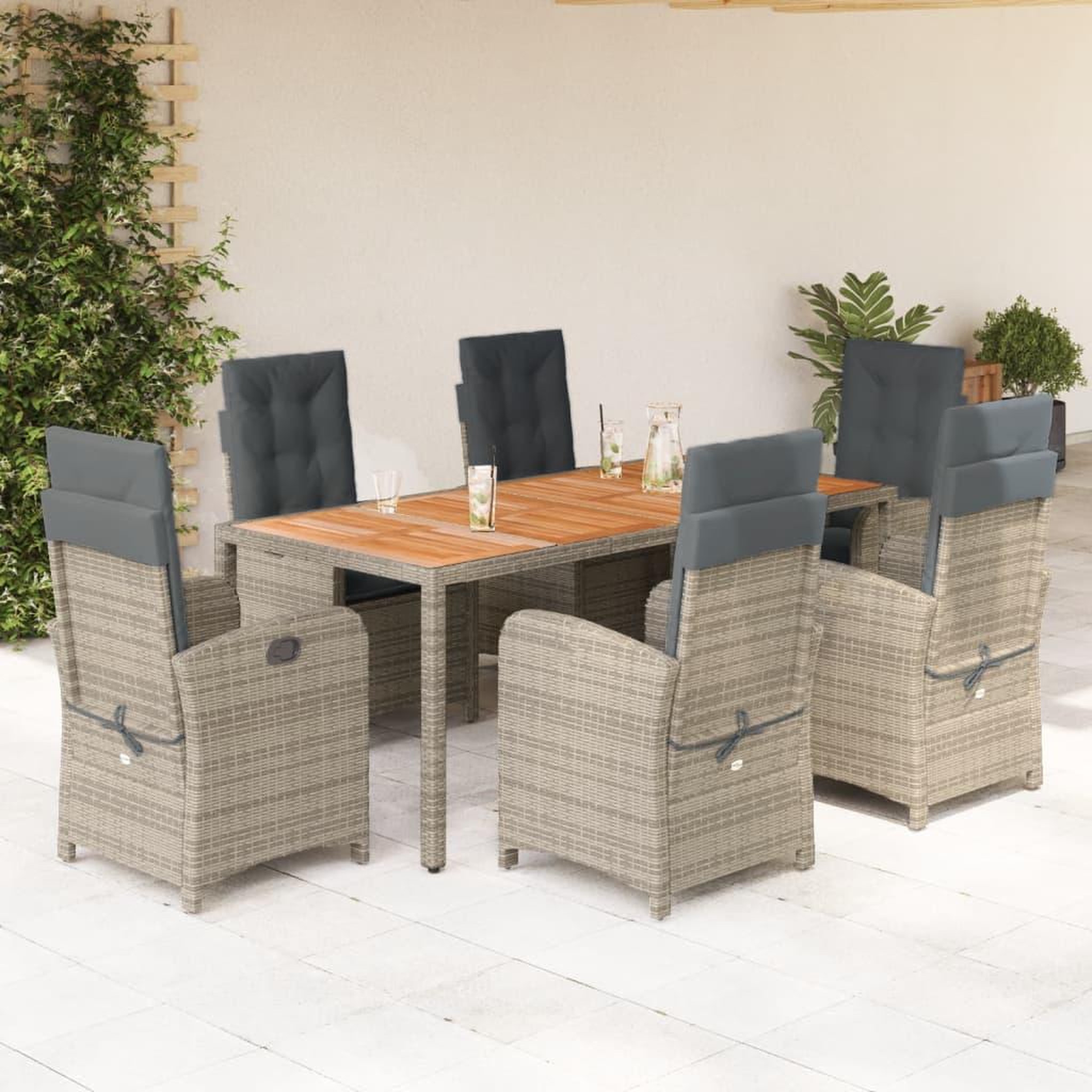 VIDAXL Ensemble a manger de jardin et coussins 7 pcs gris rotin