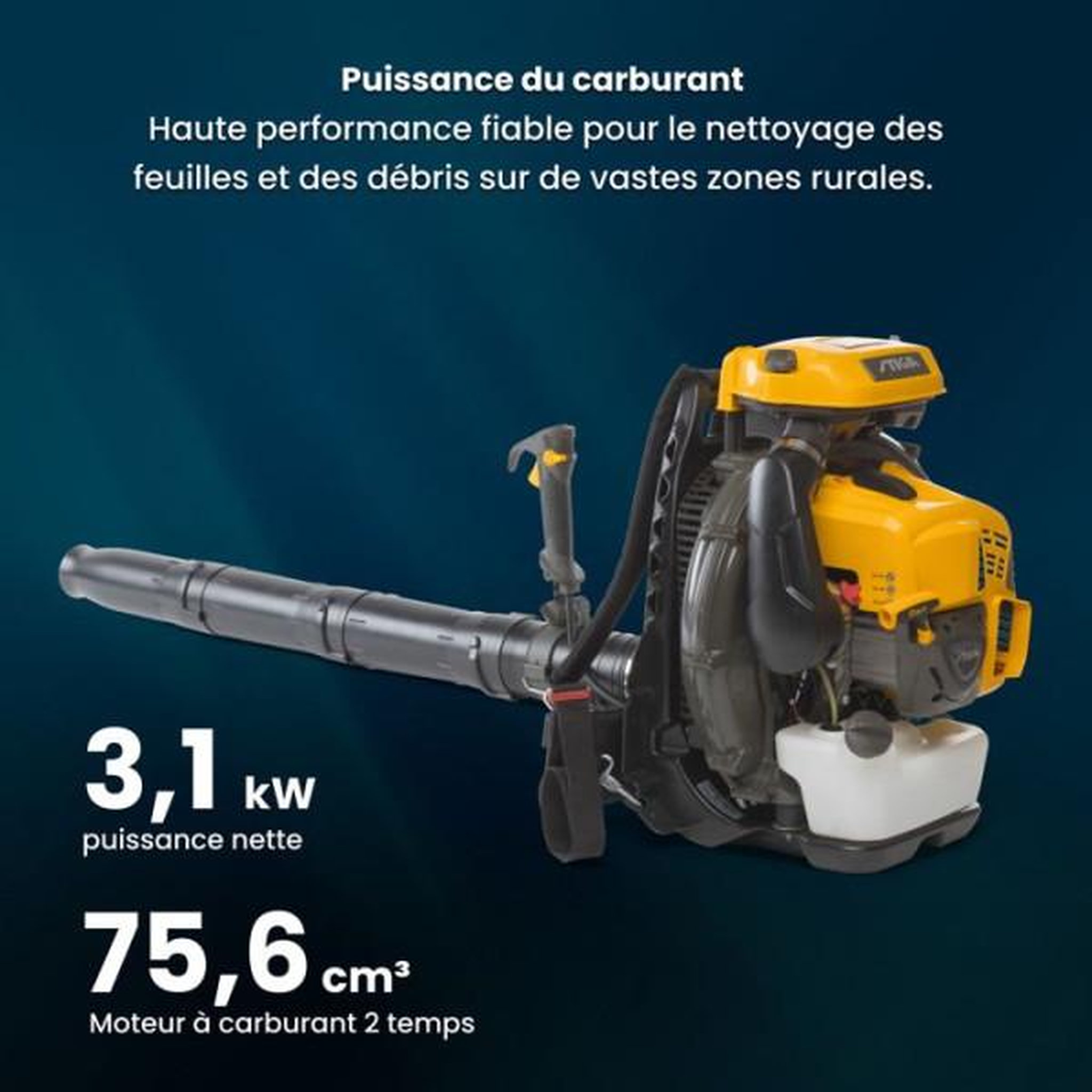 Voir la diapositive 3 : Stiga Souffleur thermique dorsal - STIGA - BL 980 R - 75,6 cc (3,1 kW) - Débit 25 m³/min