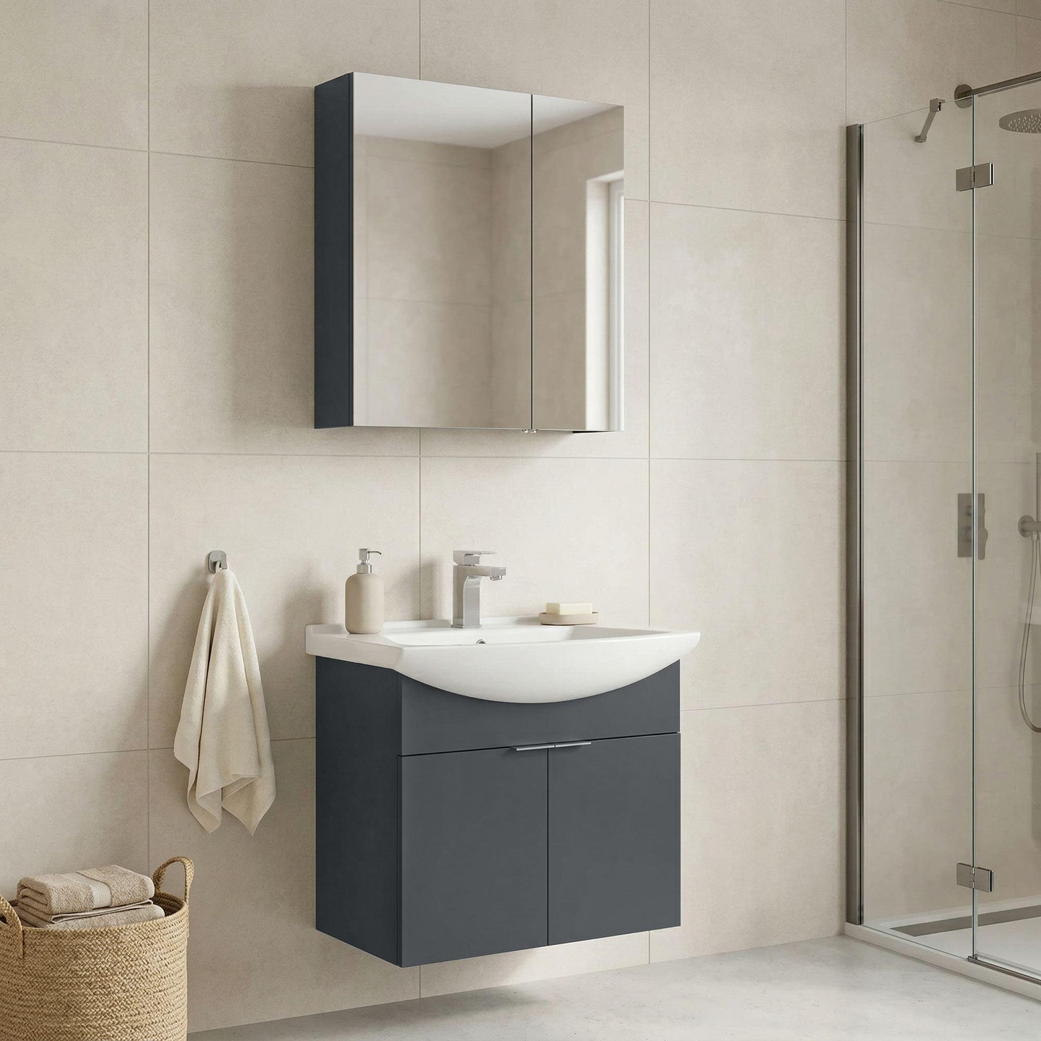 Voir la diapositive 2 : Habitat et Jardin Meuble avec simple vasque et miroir  Purus 65  - 65 x 50 x 58 cm - Matte Anthracite