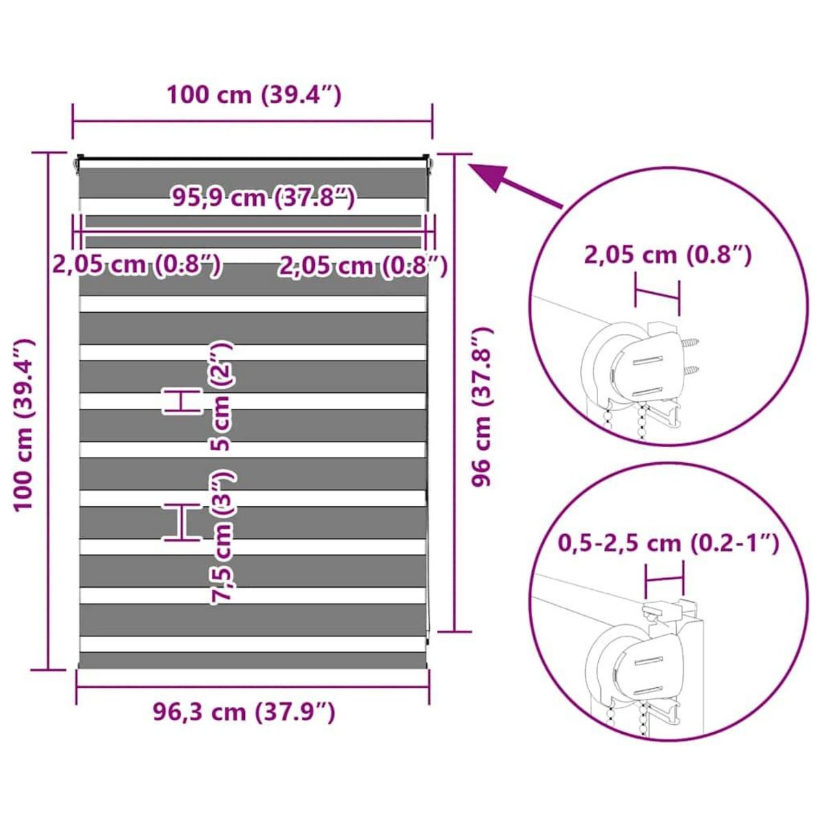 VIDAXL Store zebre noir 100x100 cm largeur du tissu 95,9 cm polyester