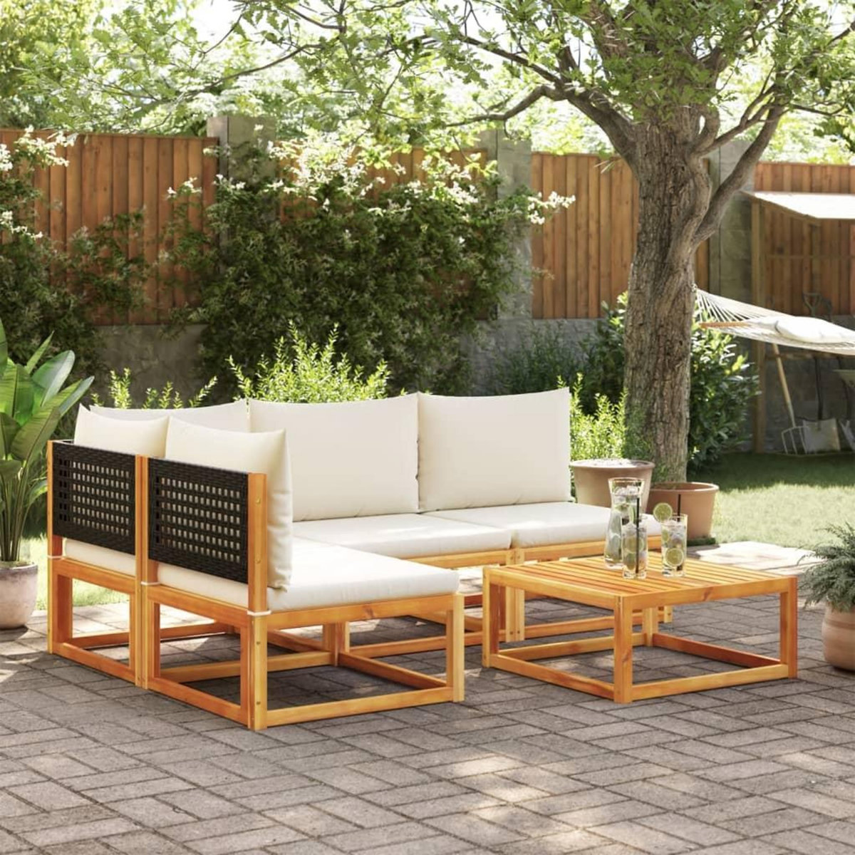 VIDAXL Salon de jardin avec coussins 5 pcs Bois d'acacia solide
