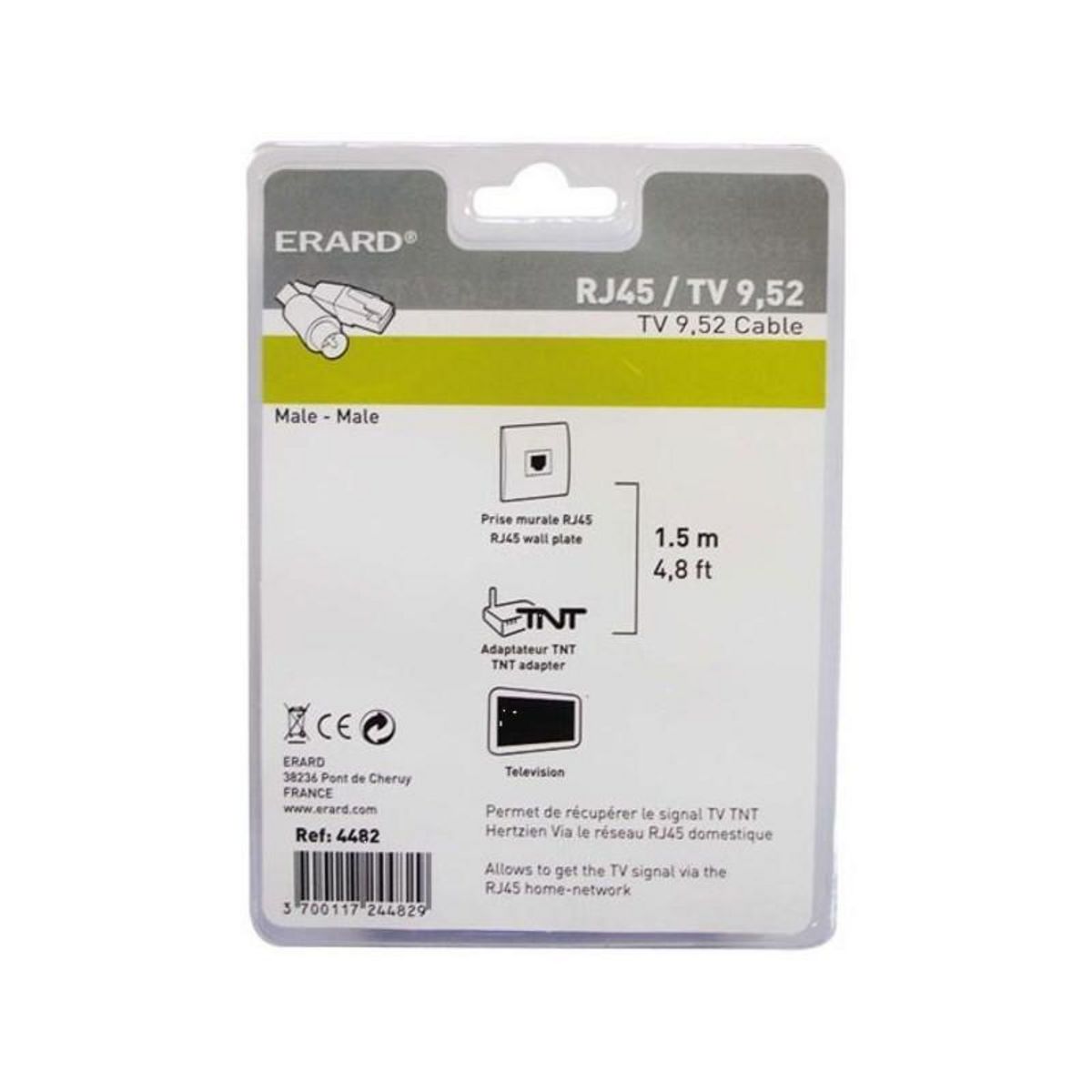 Erard CORDON BALUN RJ45 M / TV 9,52mm M - PASSIF - 1m50 ERARD - 4482