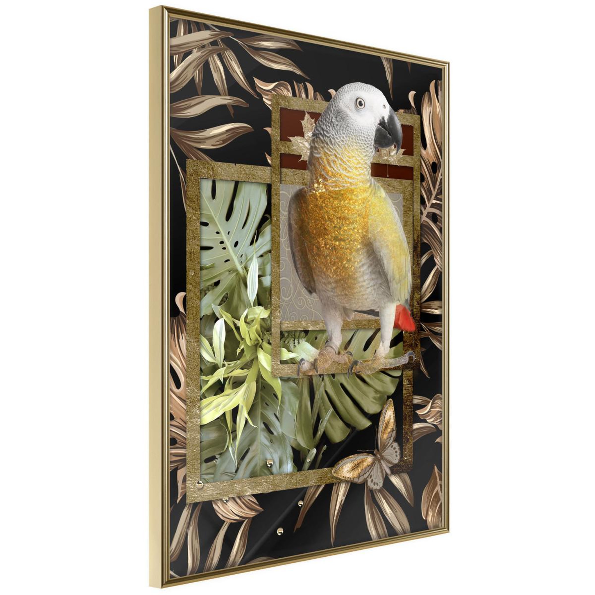 Voir la diapositive 1 : Paris Prix Affiche Murale Encadrée  Composition with Gold Parrot