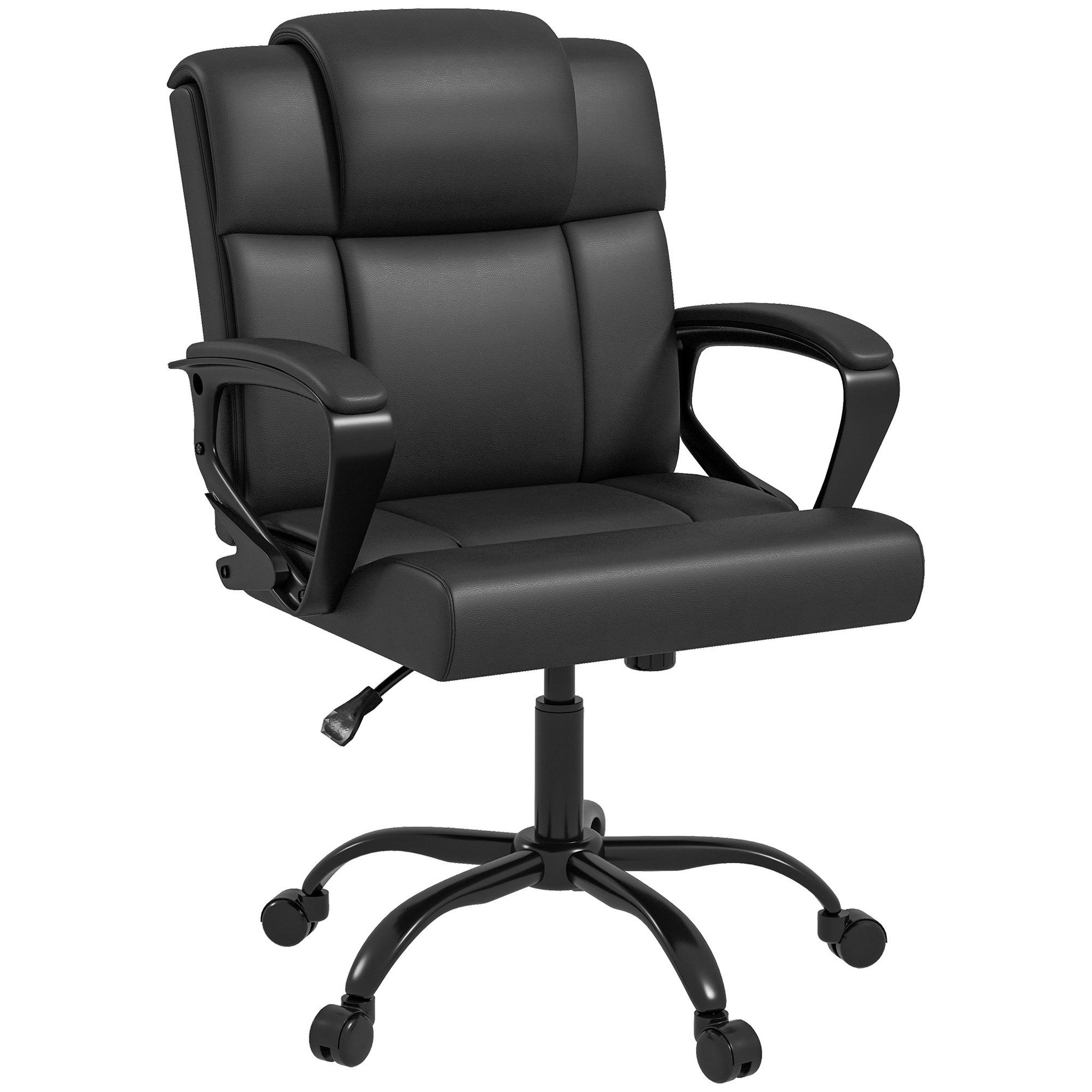 Voir la diapositive 1 : VINSETTO Chaise de bureau ergonomique - hauteur réglable, pivotante 360° - accoudoirs rembourrés - acier synthétique noir