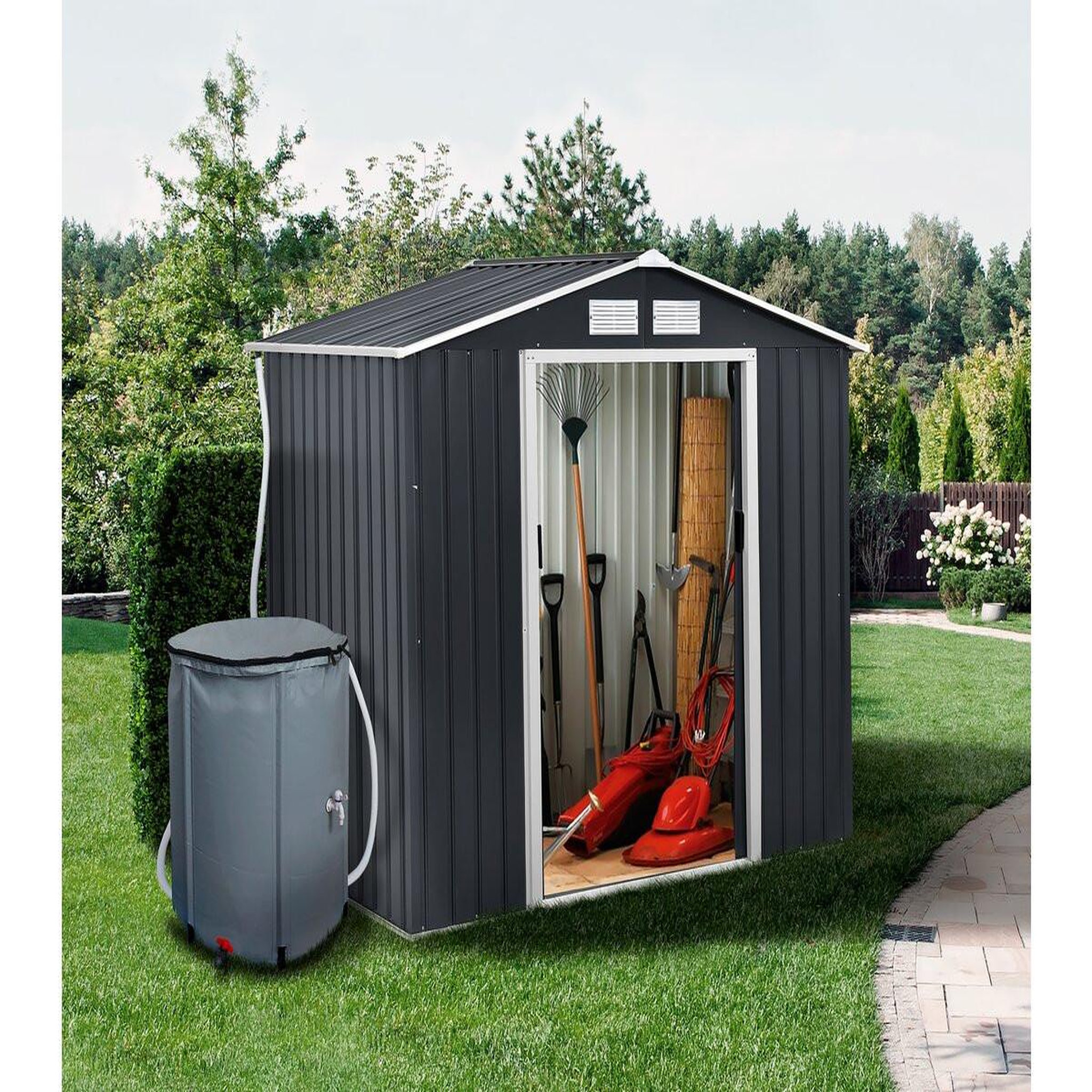 Voir la diapositive 2 : Habitat et Jardin Récupérateur d'eau souple en pvc 250 l - gris