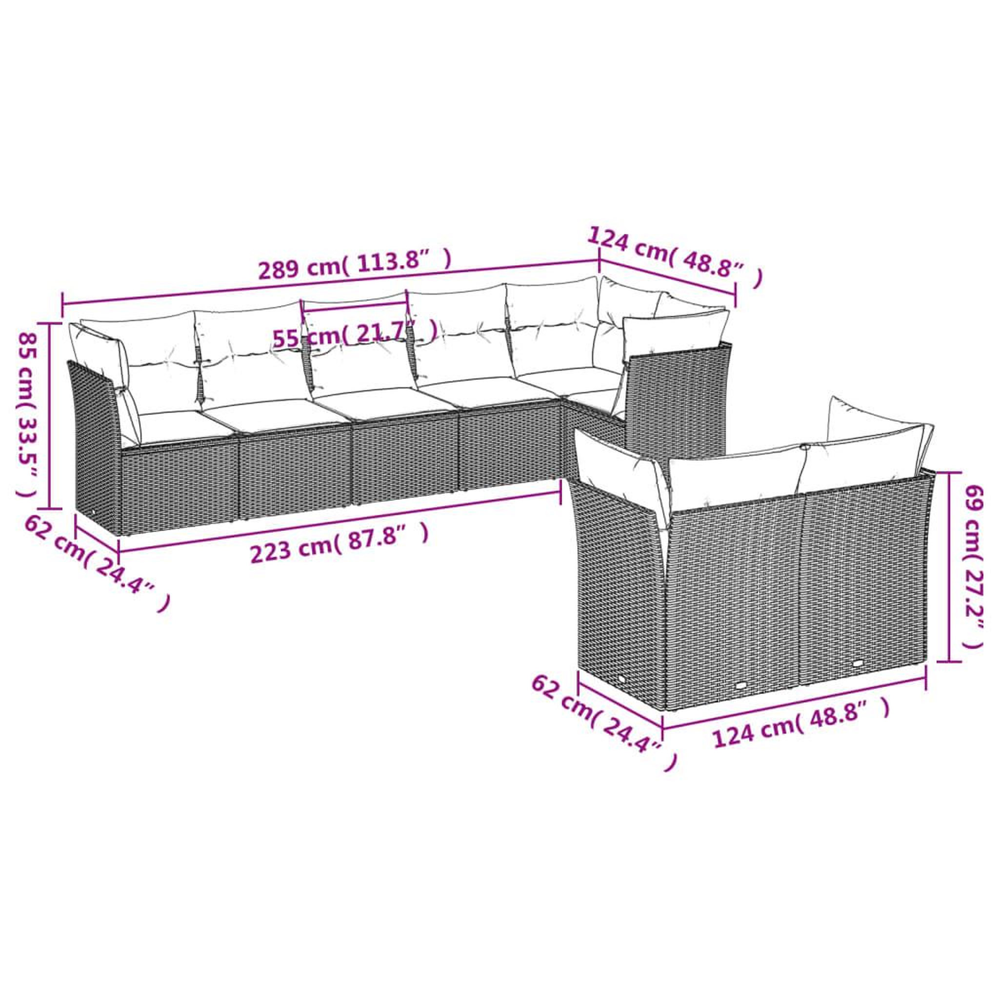 Voir la diapositive 6 : VIDAXL Salon de jardin 8 pcs avec coussins marron resine tressee