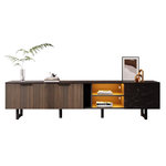 MERAX Meuble tv noir+naturel 200 cm led mdf