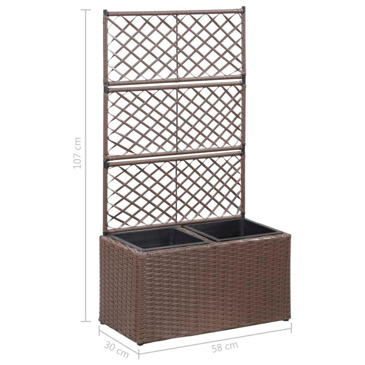 VIDAXL Lit sureleve treillis 2 pots 58x30x107cm Resine tressee Marron