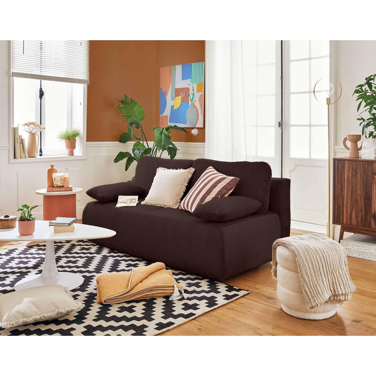 BEST MOBILIER Loutro - canapé 3 places - convertible avec coffre - en velours côtelé