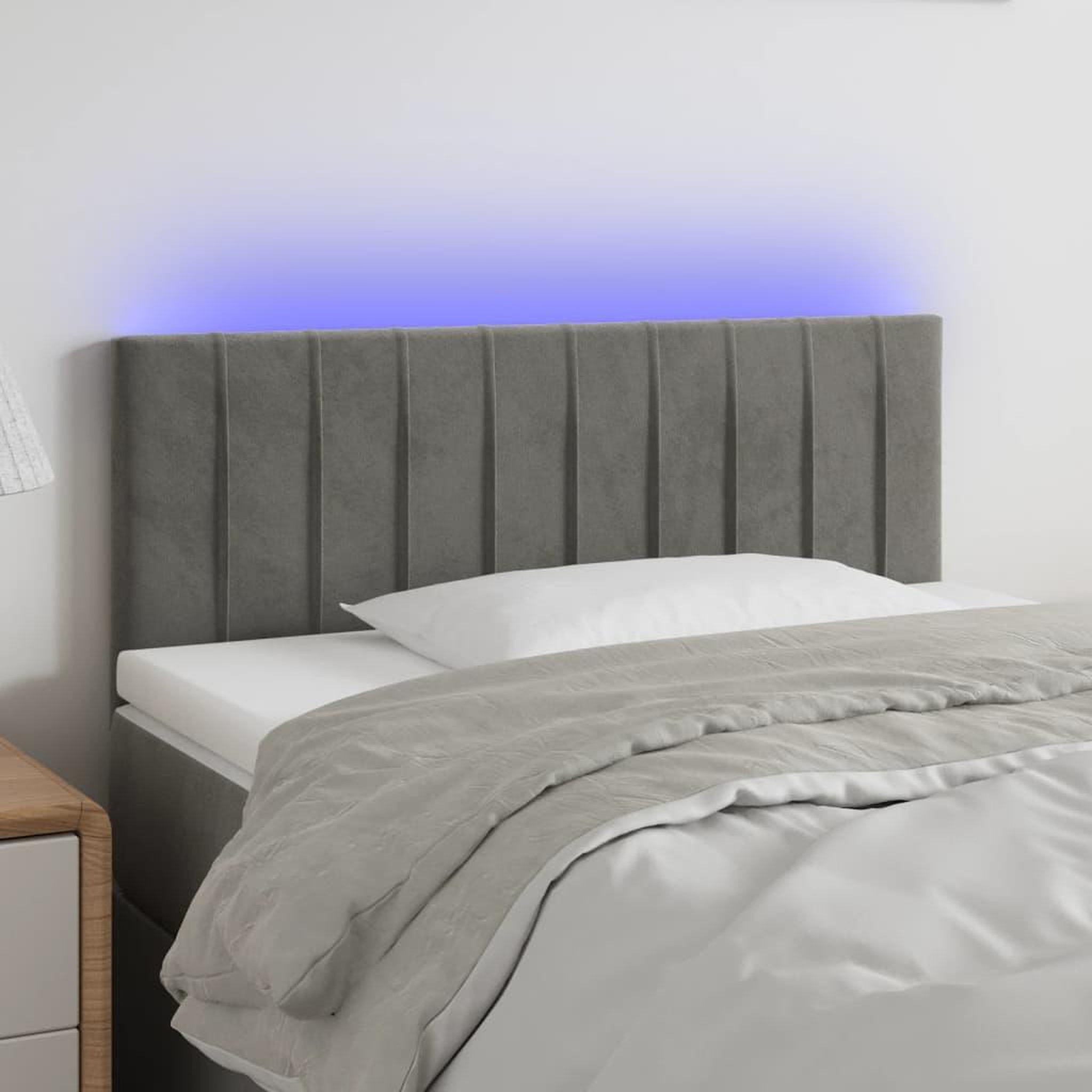 Voir la diapositive 1 : VIDAXL Tete de lit a LED Gris clair 80x5x78/88 cm Velours