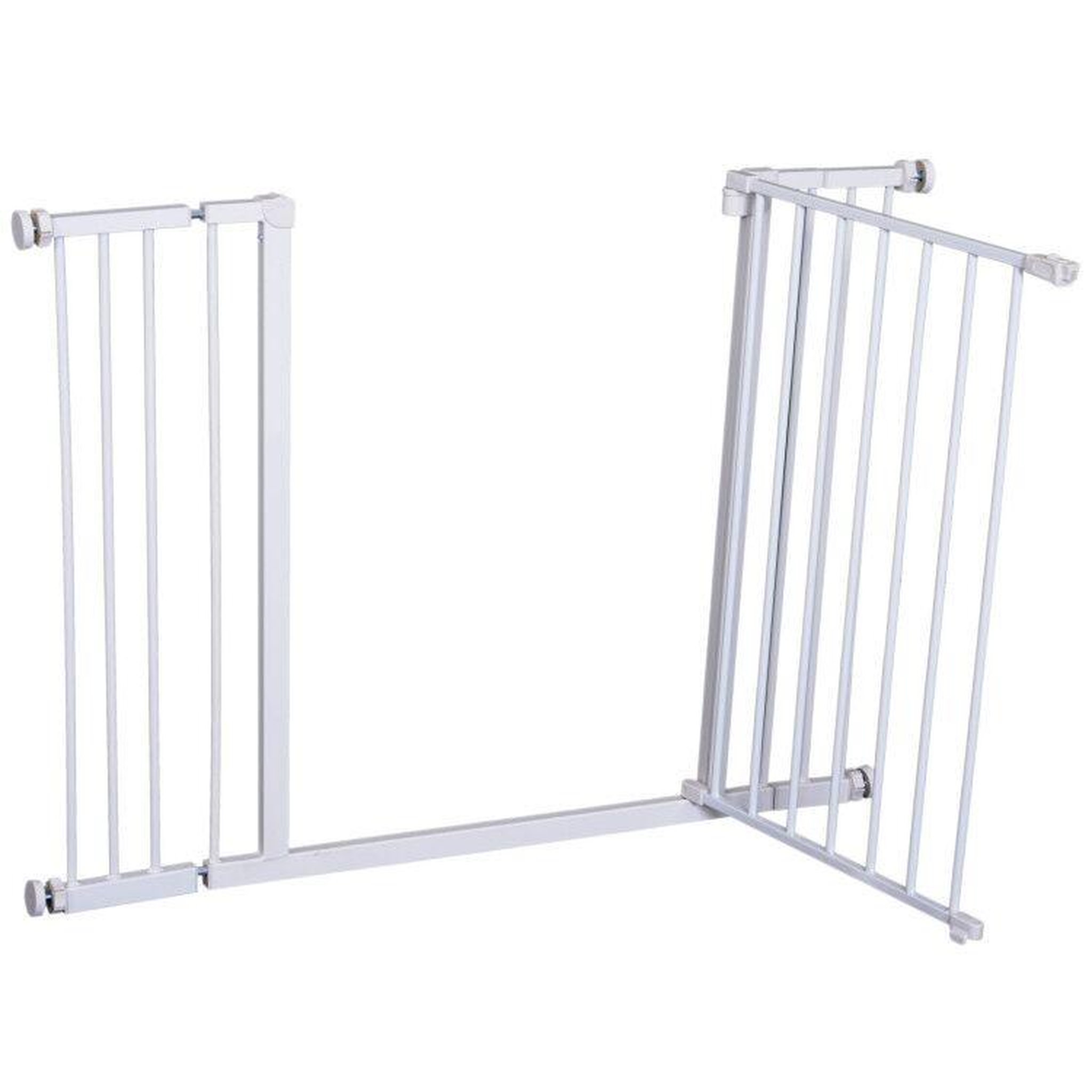 Voir la diapositive 5 : PAWHUT Barrière de sécurité longueur réglable dim. 76-107l x 76h cm sans perçage métal plastique blanc
