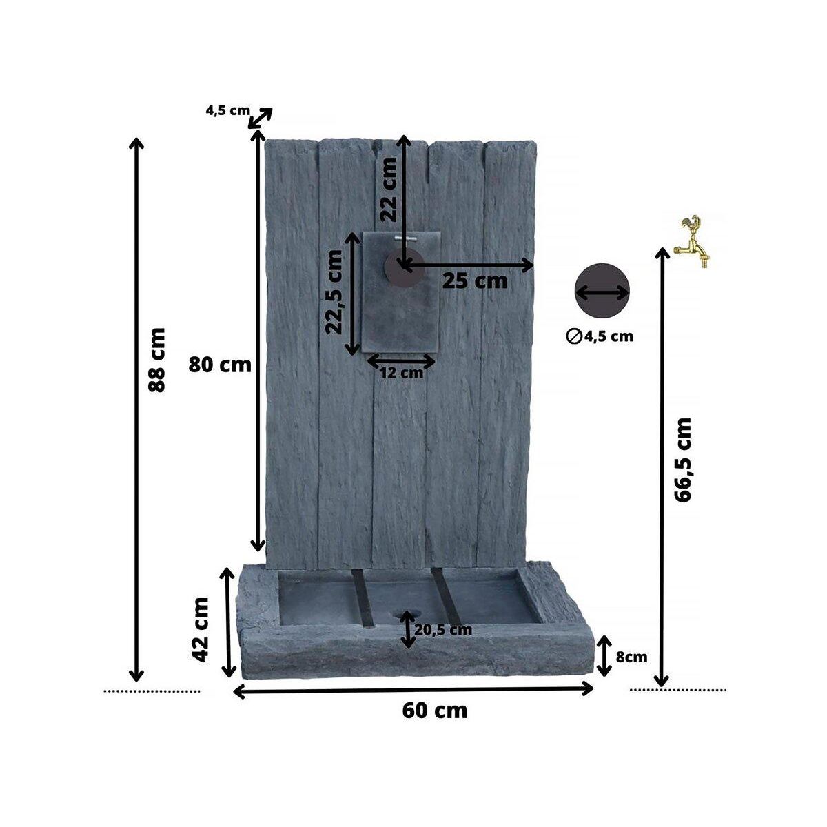 Habitat et Jardin Fontaine  ARDOISE  - en pierre reconstituée - 59 x 44 x 87 cm - Gris