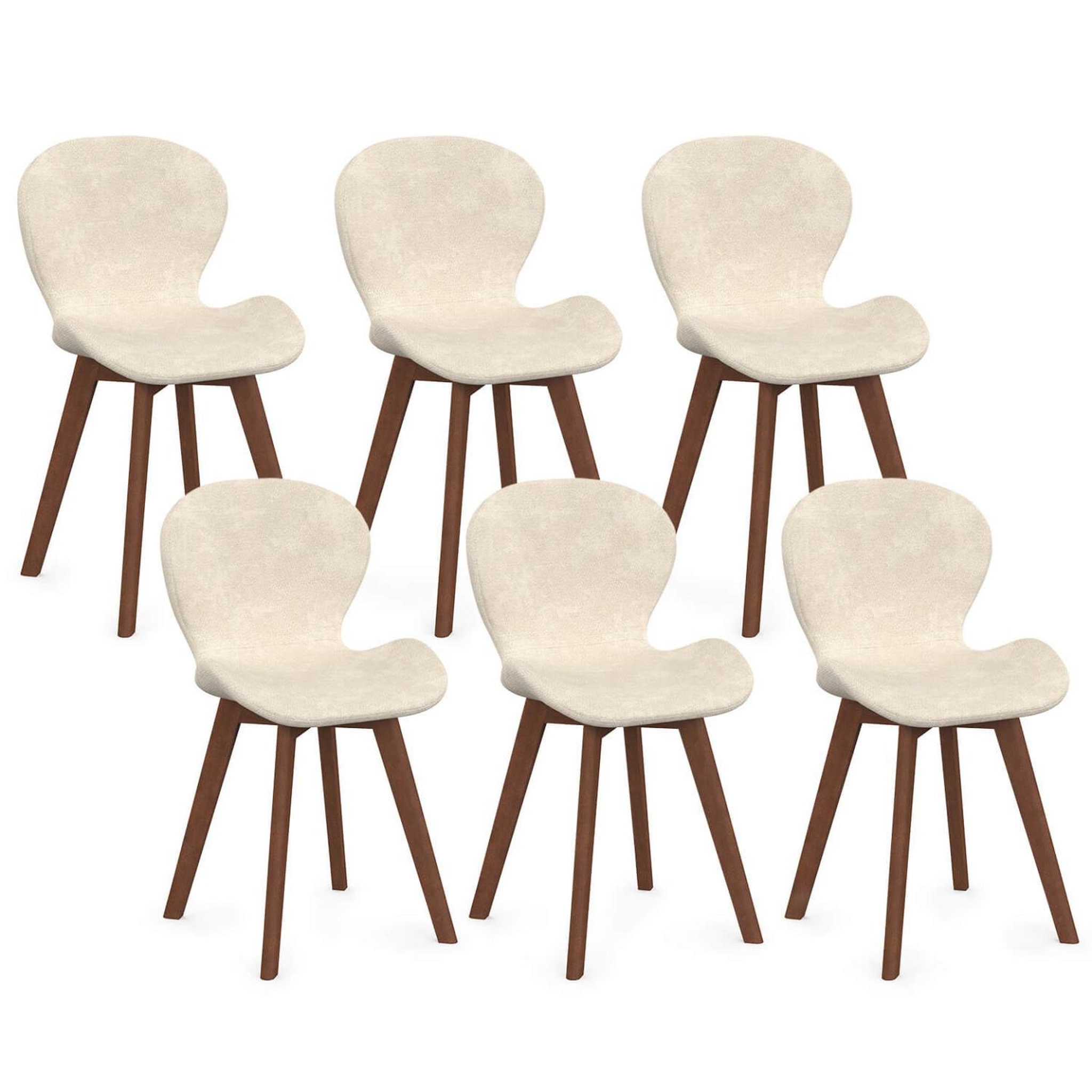 ID MARKET Lot de 6 chaises robine en tissu chenille beige pieds noyer
