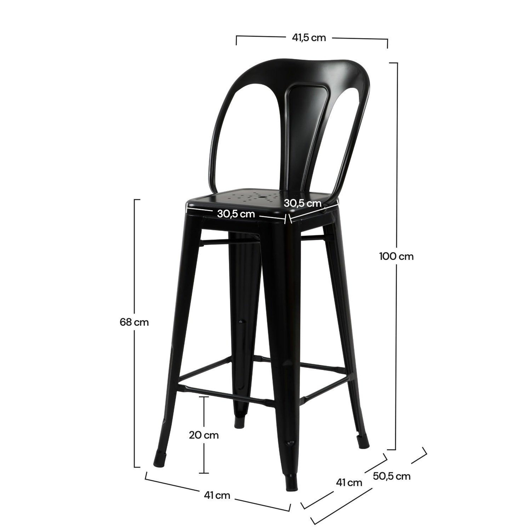 Voir la diapositive 4 : MAISON PAVANE Lot de 2 chaises pour îlot central 68 cm en métal noir mat-Indus