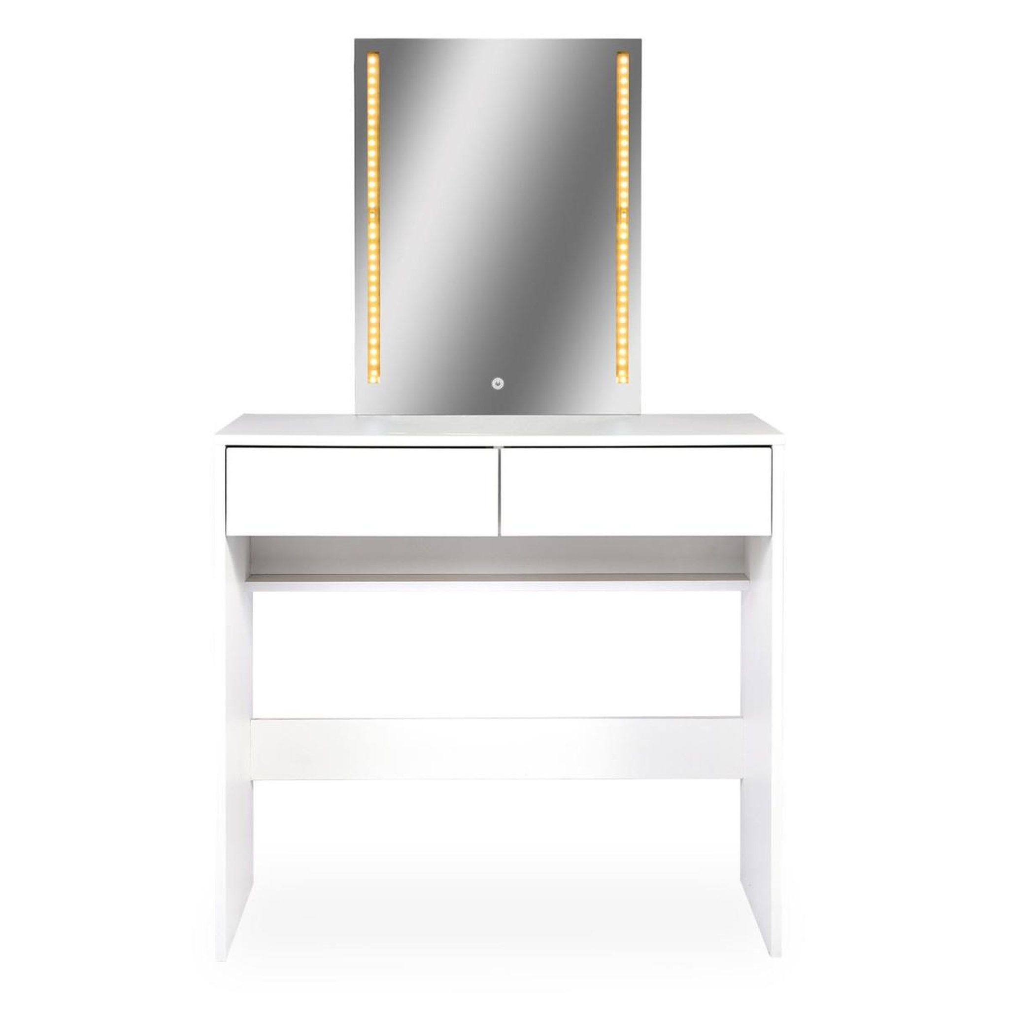 Voir la diapositive 2 : Paris Prix Coiffeuse 2 tiroirs avec miroir led  talia  136cm blanc