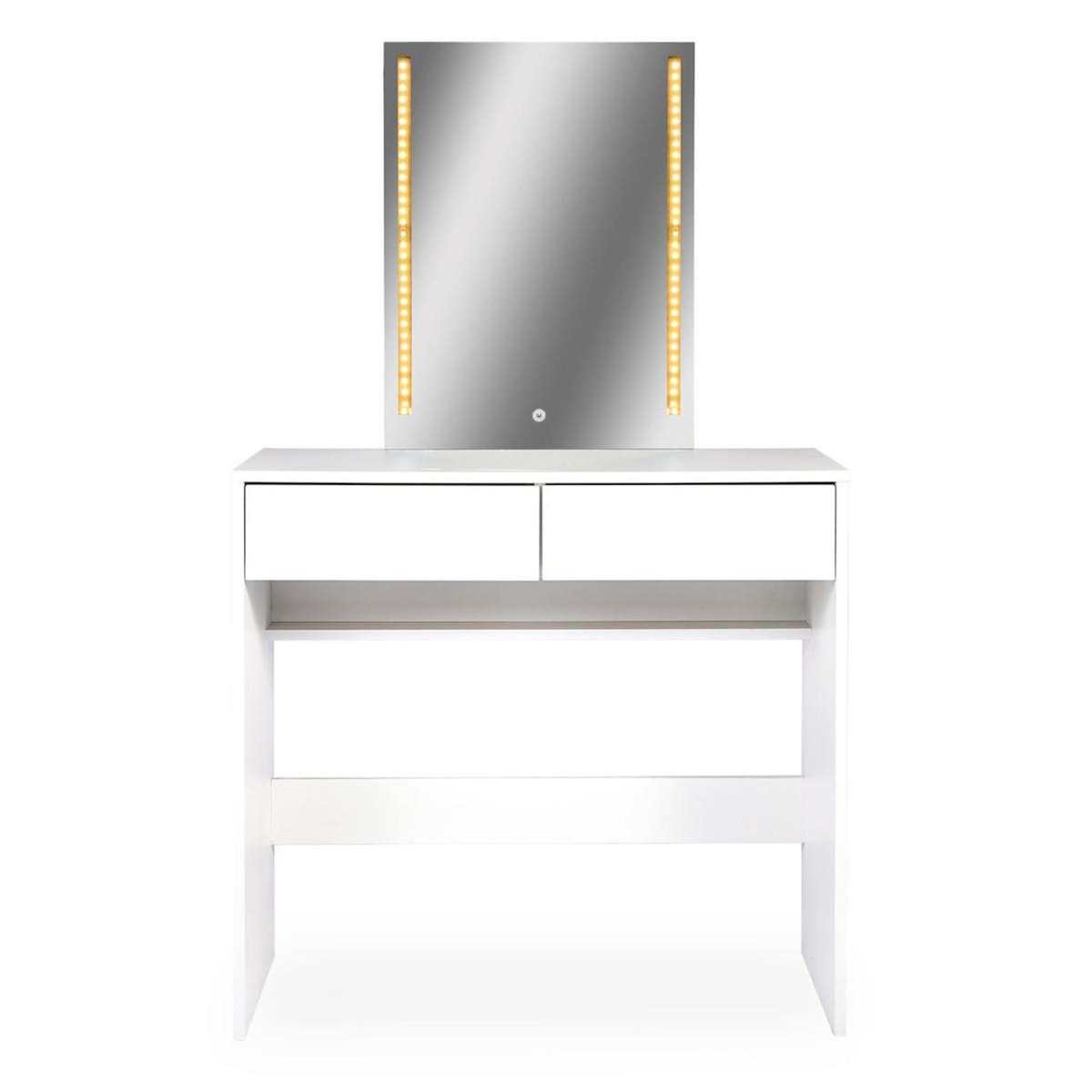 Paris Prix Coiffeuse 2 Tiroirs Avec Miroir LED  Talia  136cm Blanc