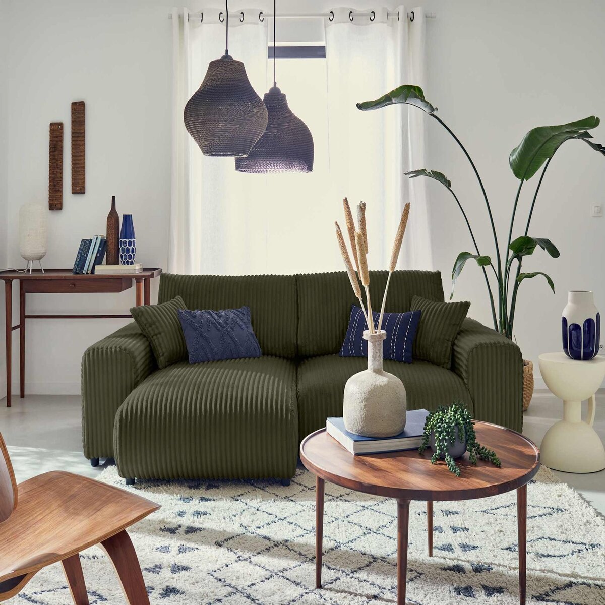 LISA DESIGN Garance - canapé d'angle réversible - 4 places - en velours côtelé grosses côtes