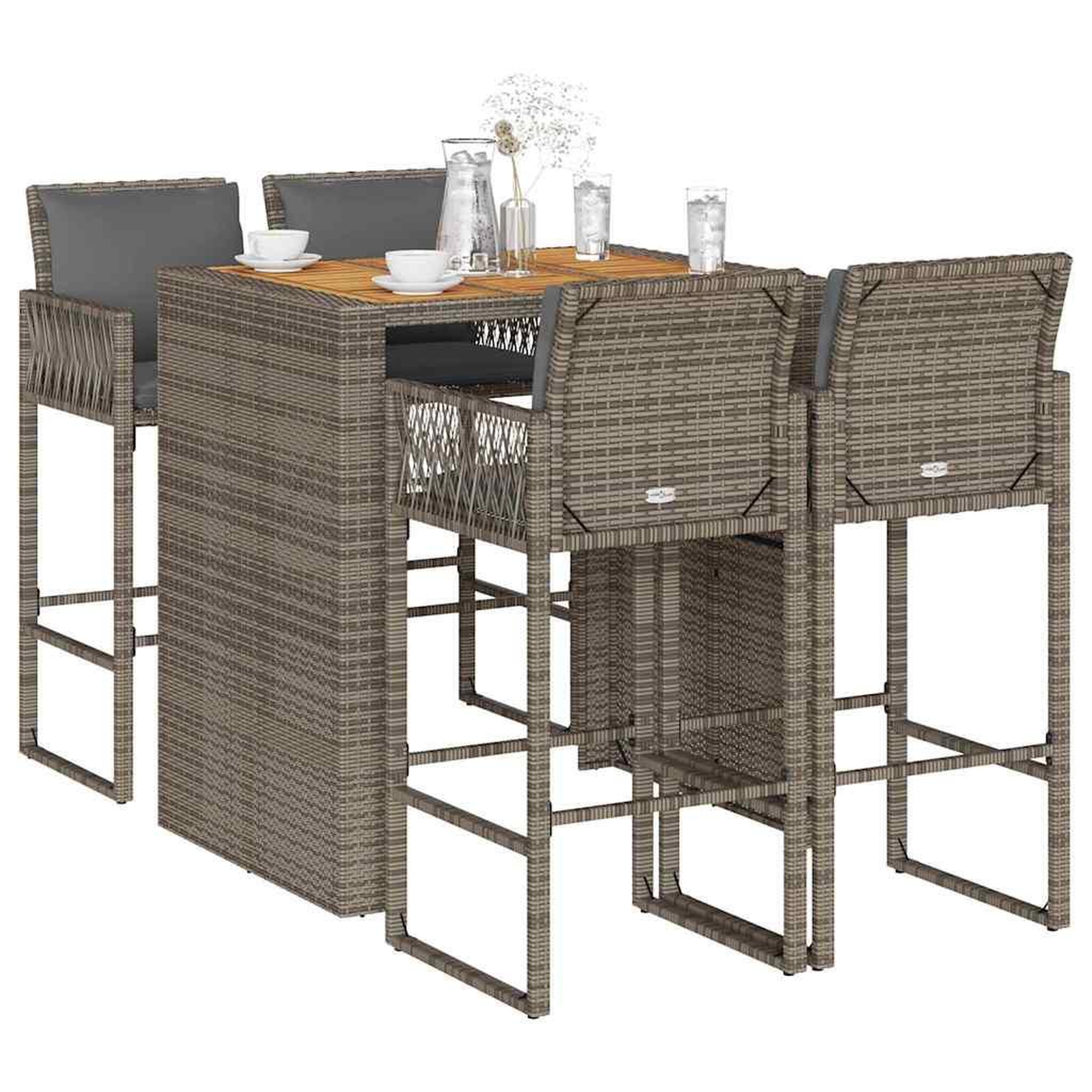 VIDAXL Ensemble de bar de jardin 5 pcs avec coussins gris poly rotin