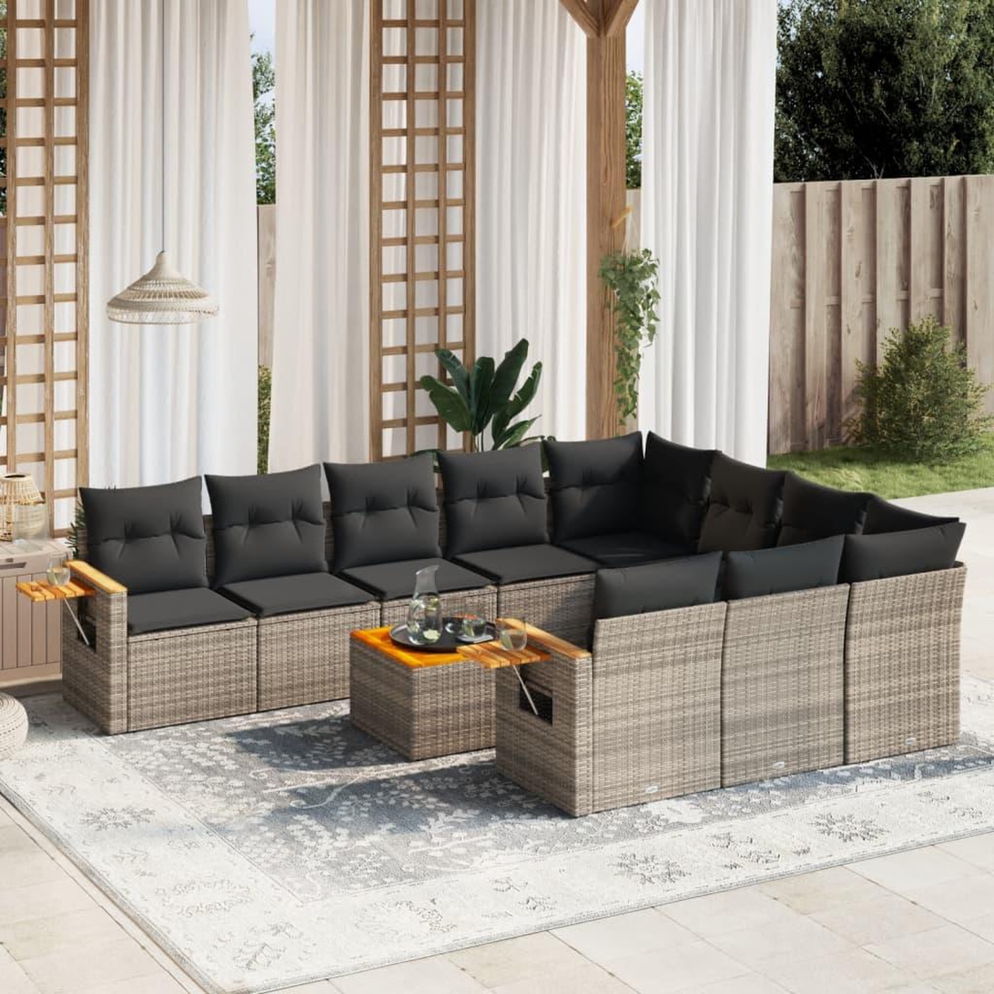VIDAXL Salon de jardin 11 pcs avec coussins gris resine tressee