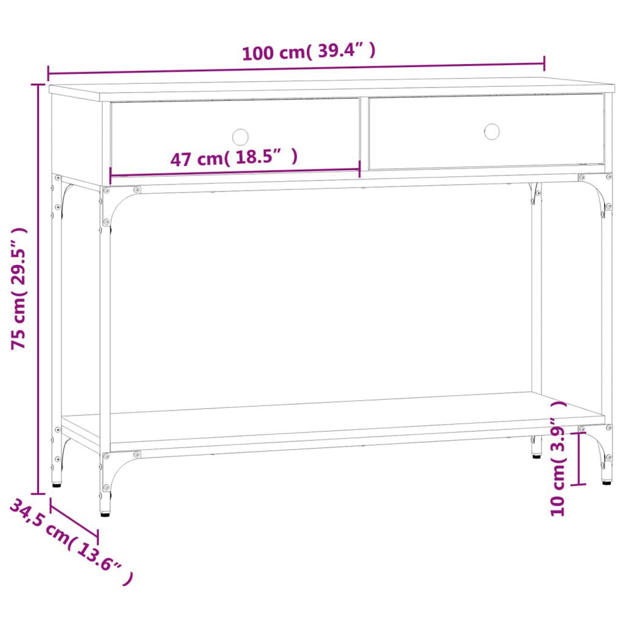 Voir la diapositive 6 : VIDAXL Table console chene fume 100x34,5x75 cm bois d'ingenierie