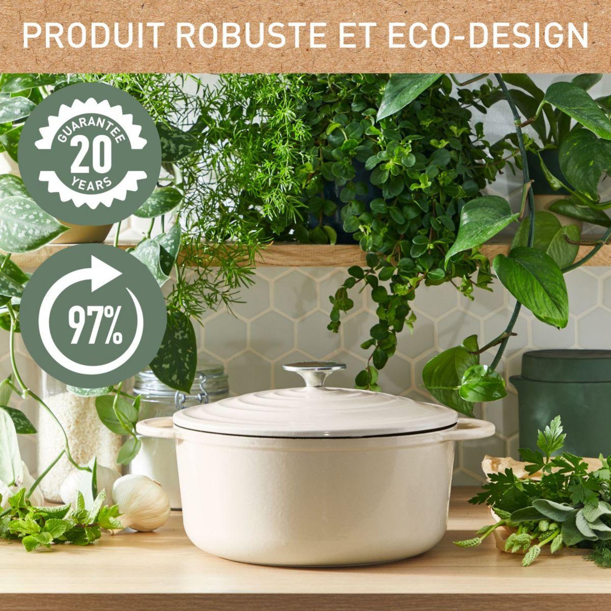 Voir la diapositive 4 : TEFAL Cocotte Fonte LOV faitout 34cm beige
