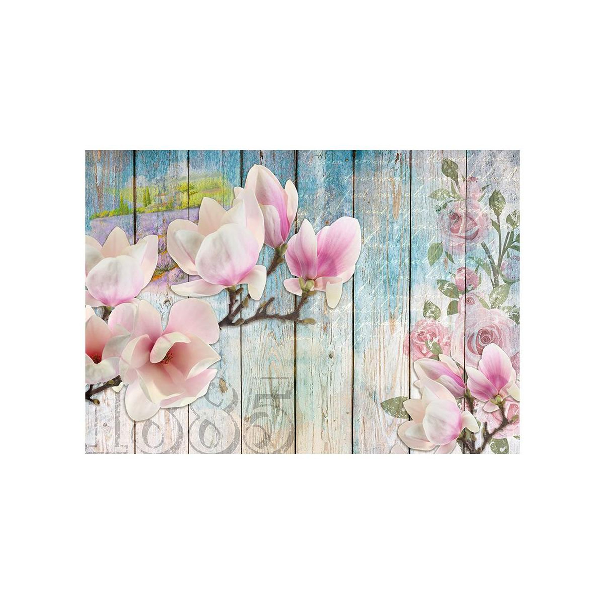 Voir la diapositive 2 : Paris Prix Papier peint  pink flowers on wood