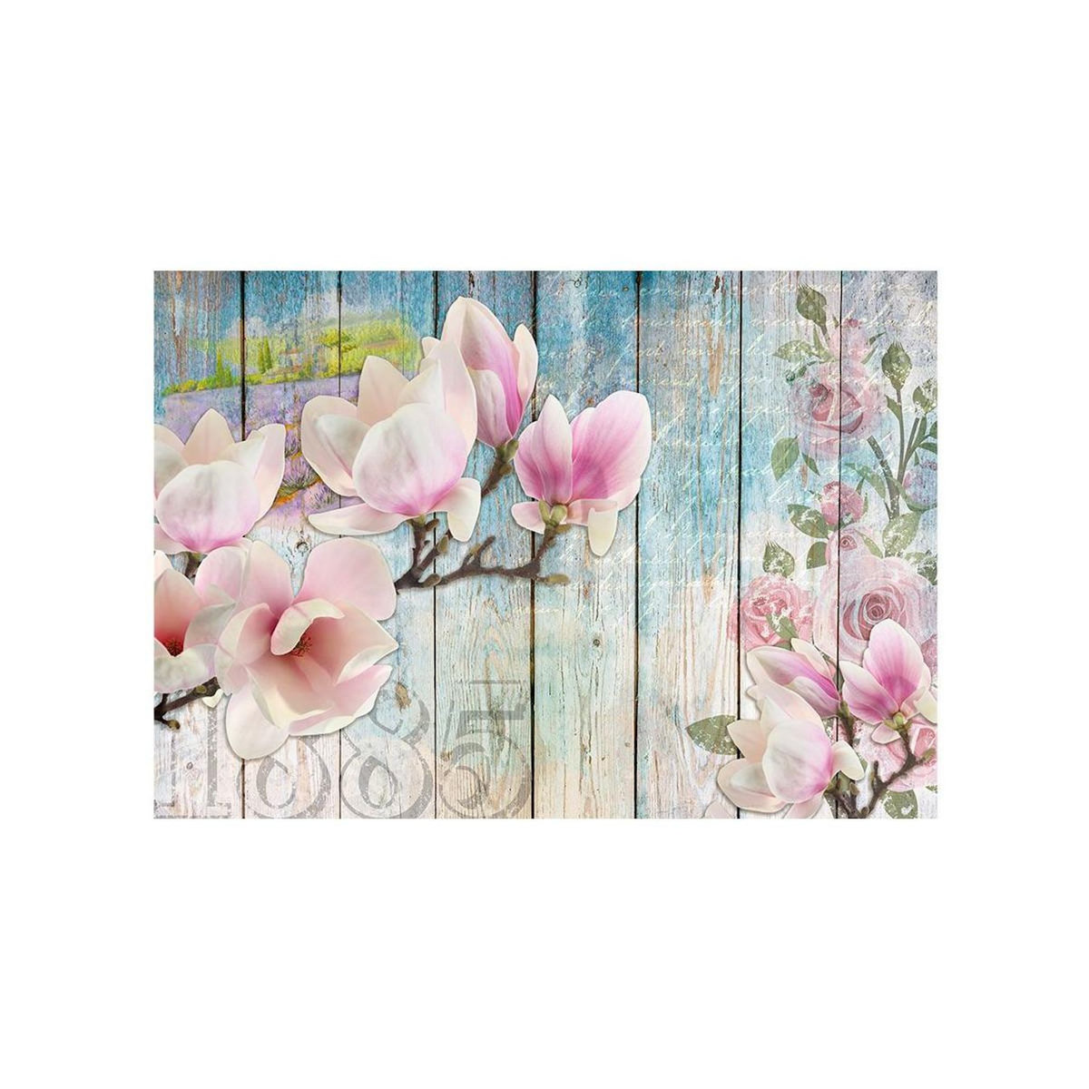 Paris Prix Papier Peint  Pink Flowers on Wood