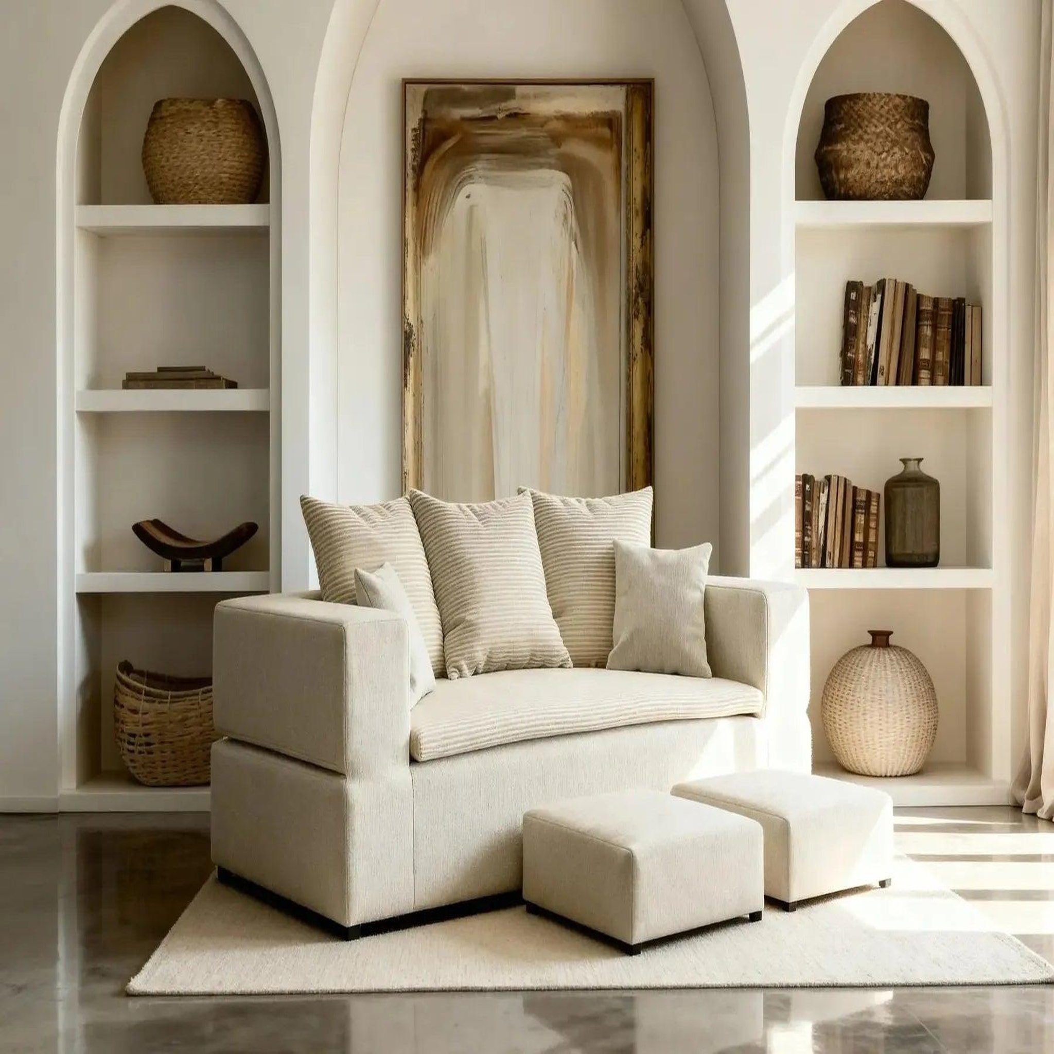 Voir la diapositive 3 : CASANOVA PARIS Ambre - canapé droit convertible bi matière avec deux poufs