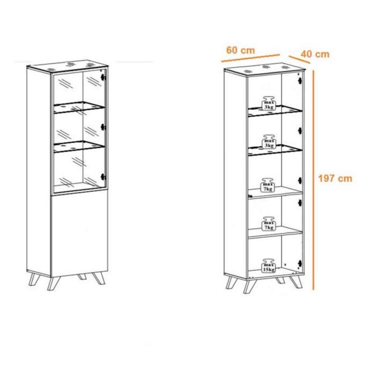 Paris Prix Vitrine LED  Thin  197cm Noir & Naturel