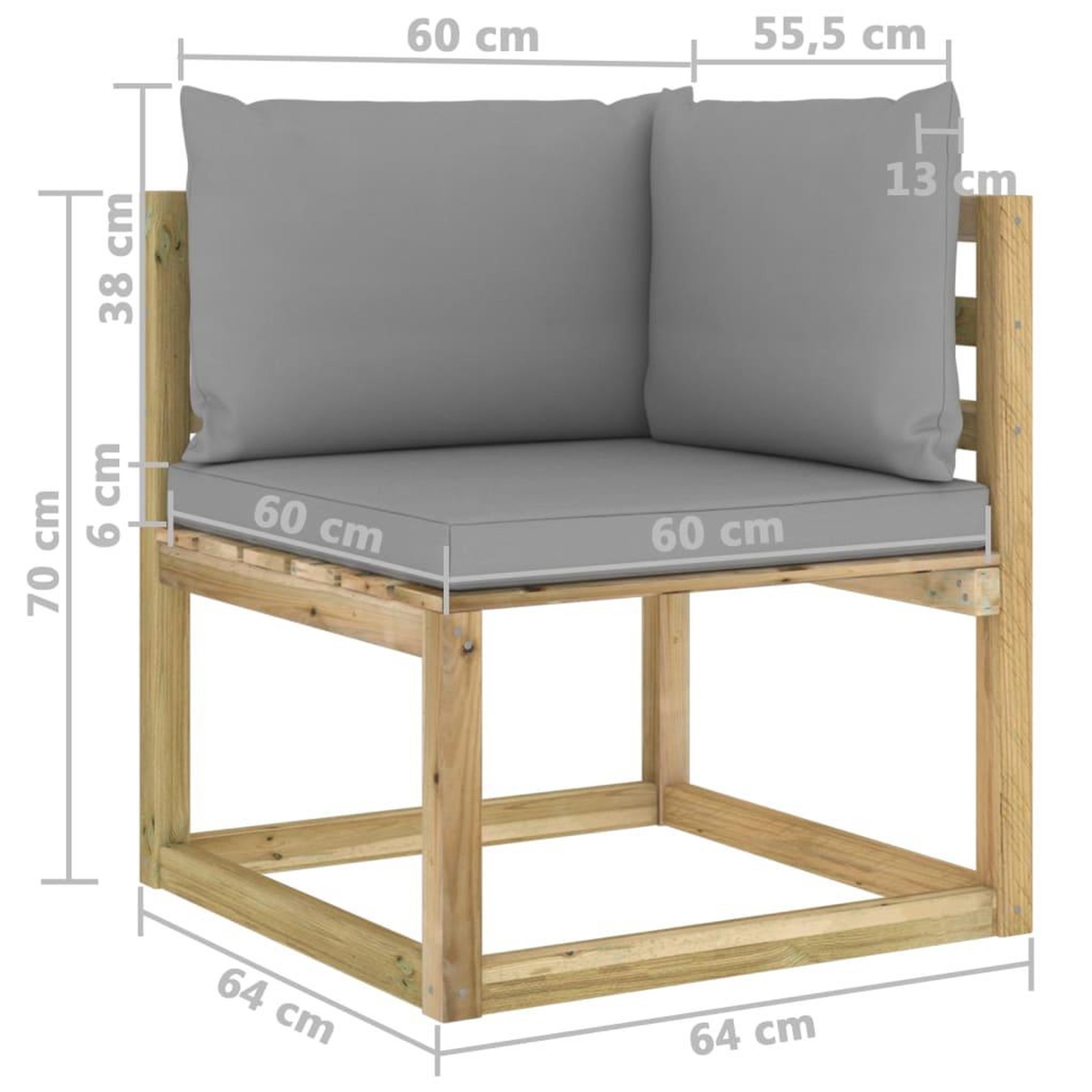 Voir la diapositive 6 : VIDAXL Canape d'angle de jardin avec coussins Bois impregne de vert