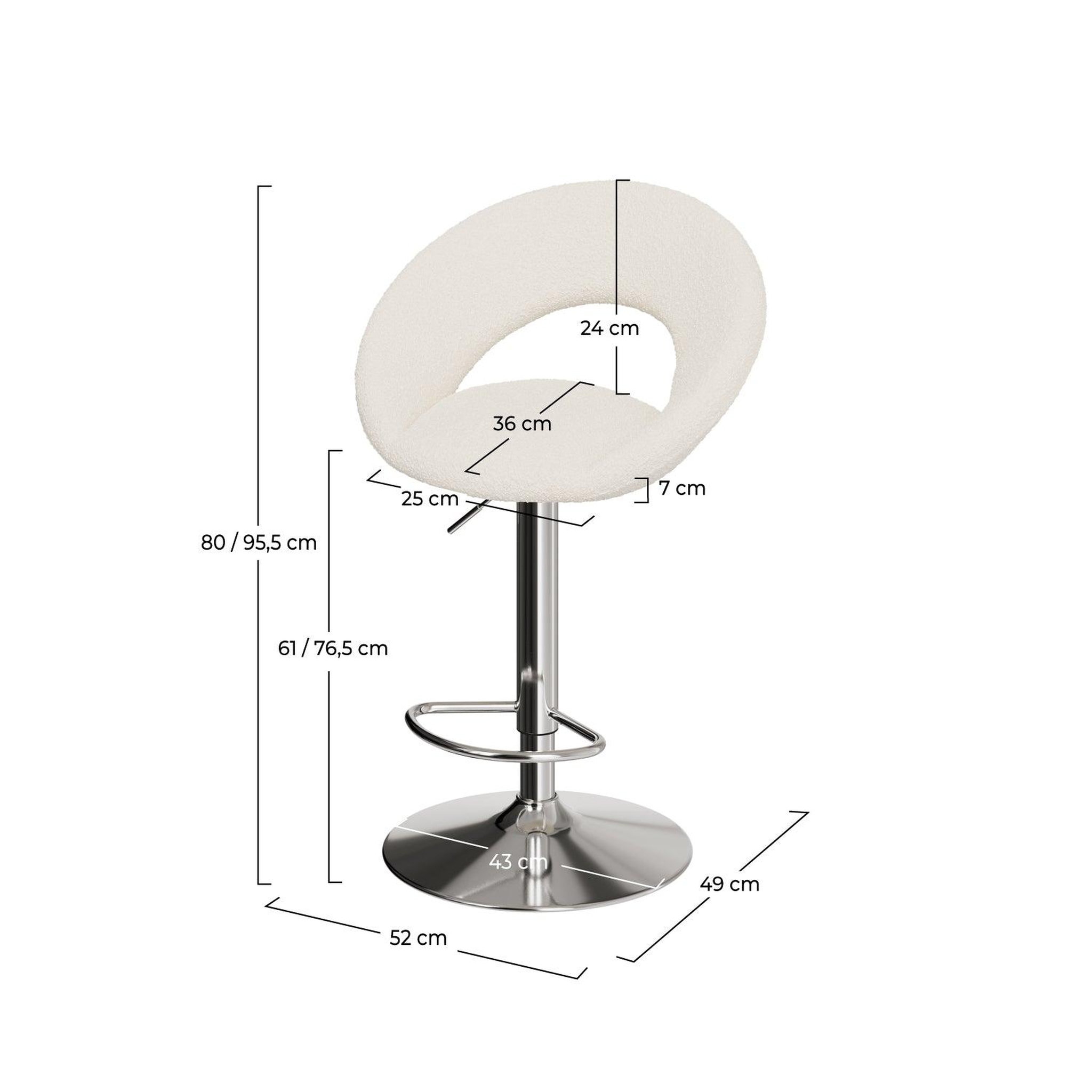 Voir la diapositive 4 : MAISON PAVANE Lot de 2 chaises de bar en tissu bouclé crème 61/76,5 cm-cloclo