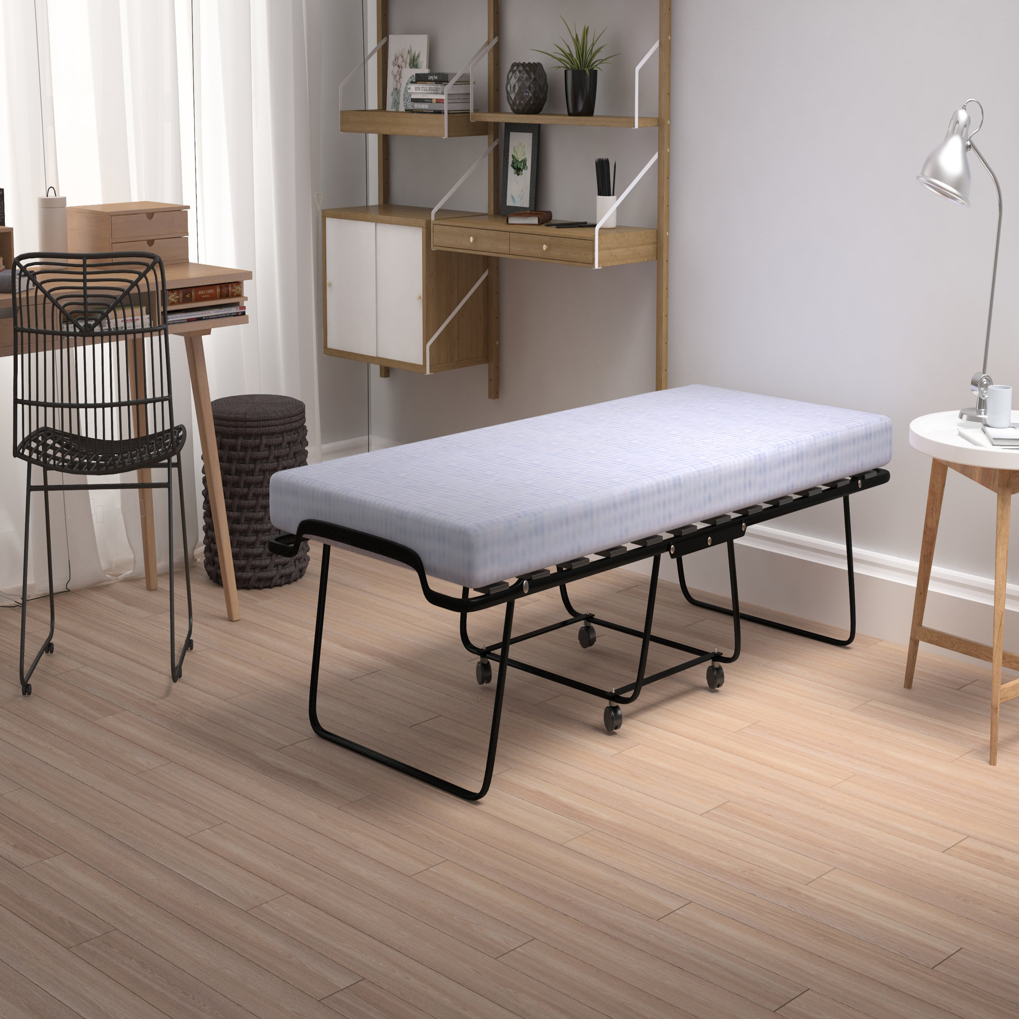 Voir la diapositive 1 : SEDAC LIT PLIANT sommier 17 lattes + matelas mousse 90x190 cm FOLDI