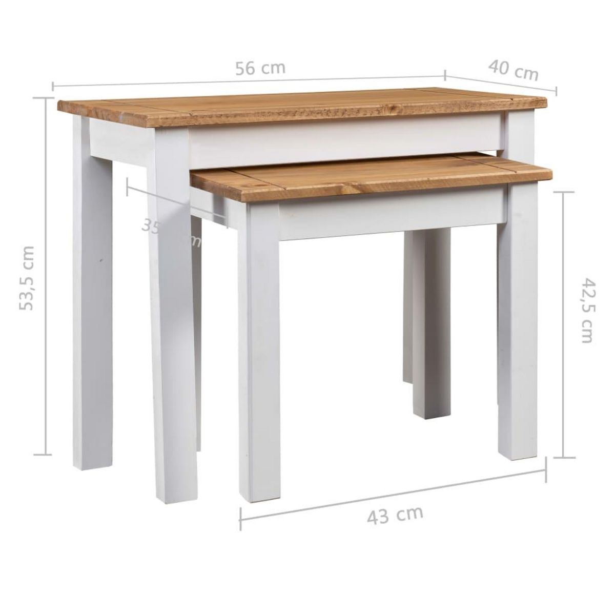 VIDAXL Tables gigognes 2pcs Blanc Bois pin massif Assortiment Panama