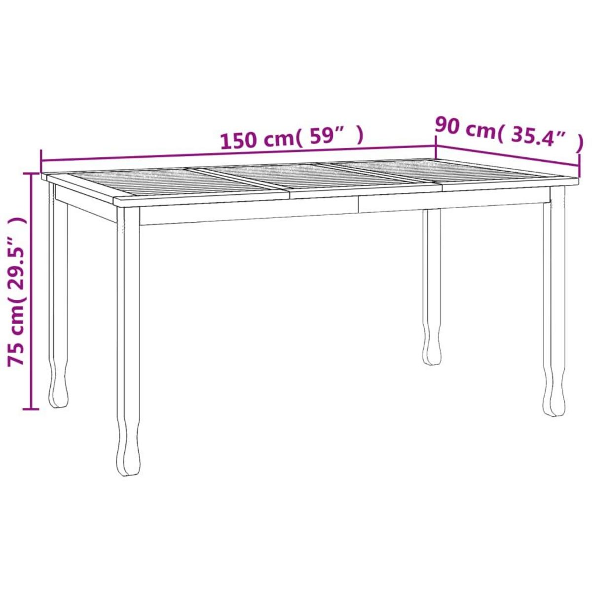 VIDAXL Table a dîner de jardin 150x90x75 cm bois massif de teck