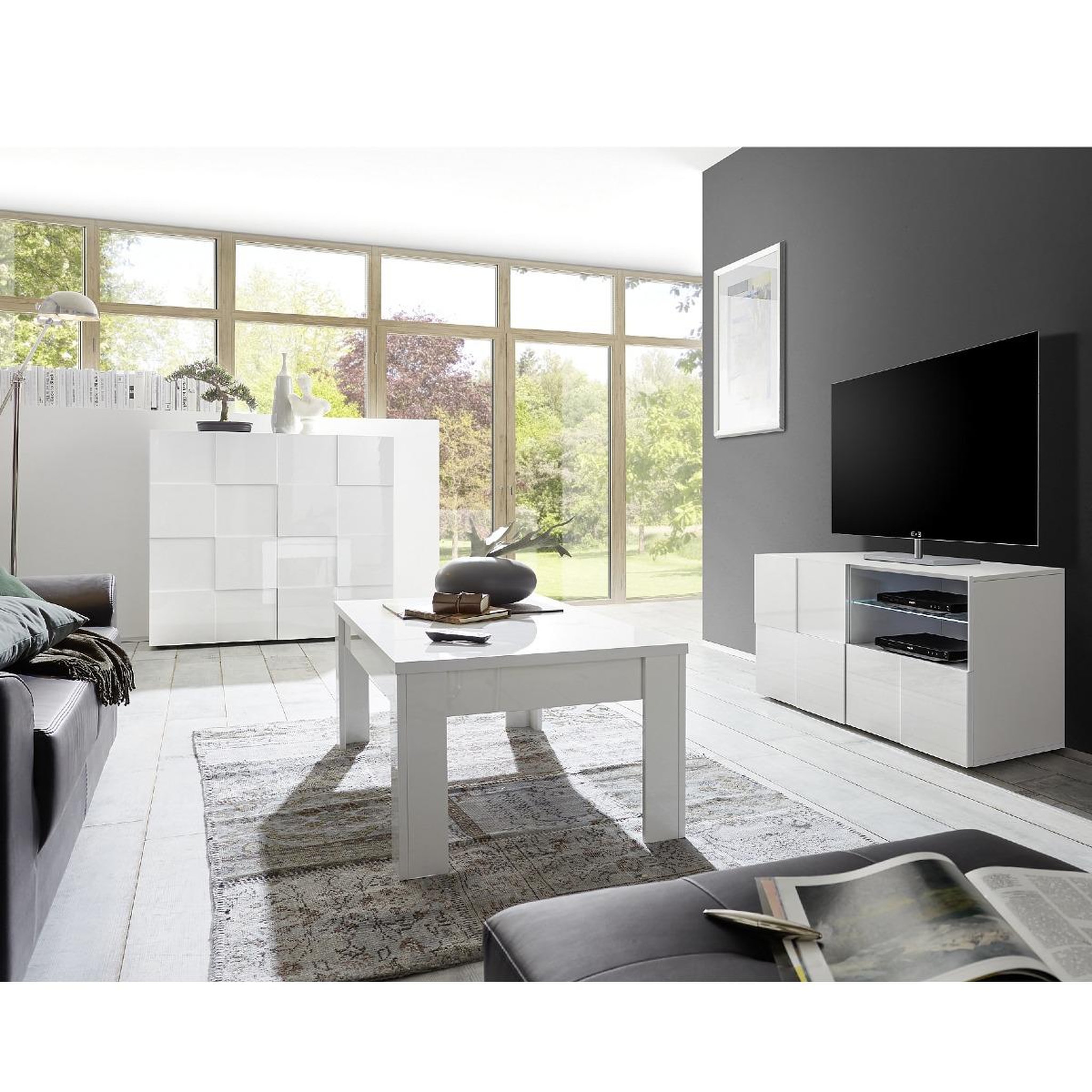 Voir la diapositive 6 : JLC KREATION Buffet haut design laqué blanc 2 portes MADO