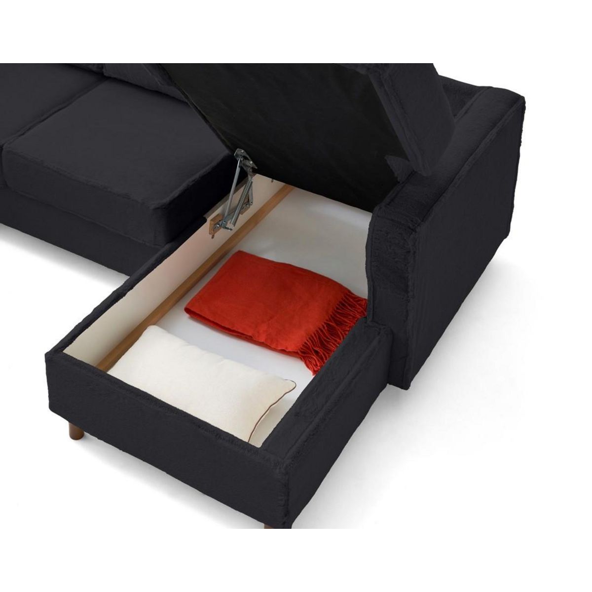 LISA DESIGN Jake - canapé panoramique d'angle gauche 7 places convertible avec coffre en fausse fourrure