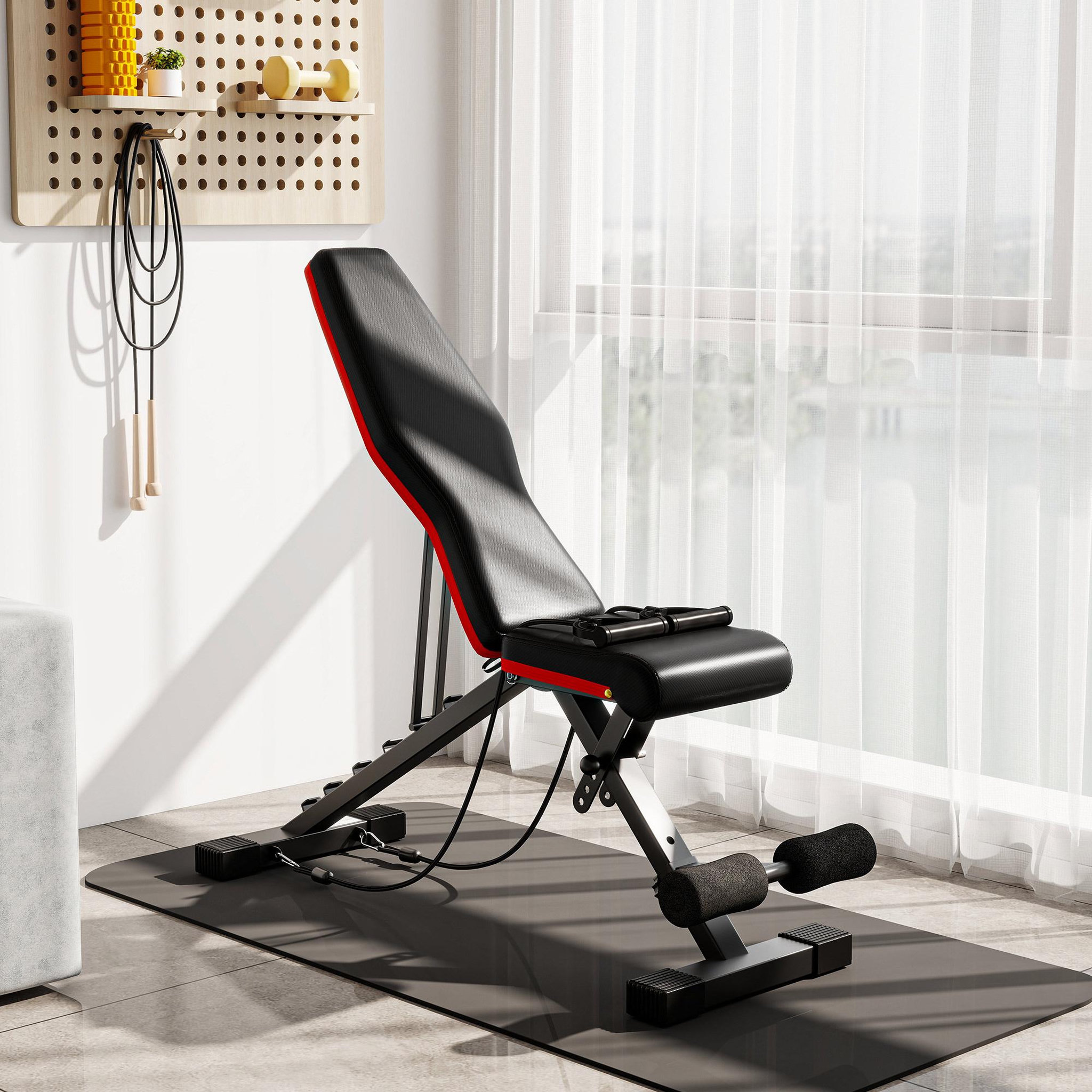 Voir la diapositive 2 : HOMCOM Banc de musculation pliable réglable 2 bandes de résistance incluses max. 120kg